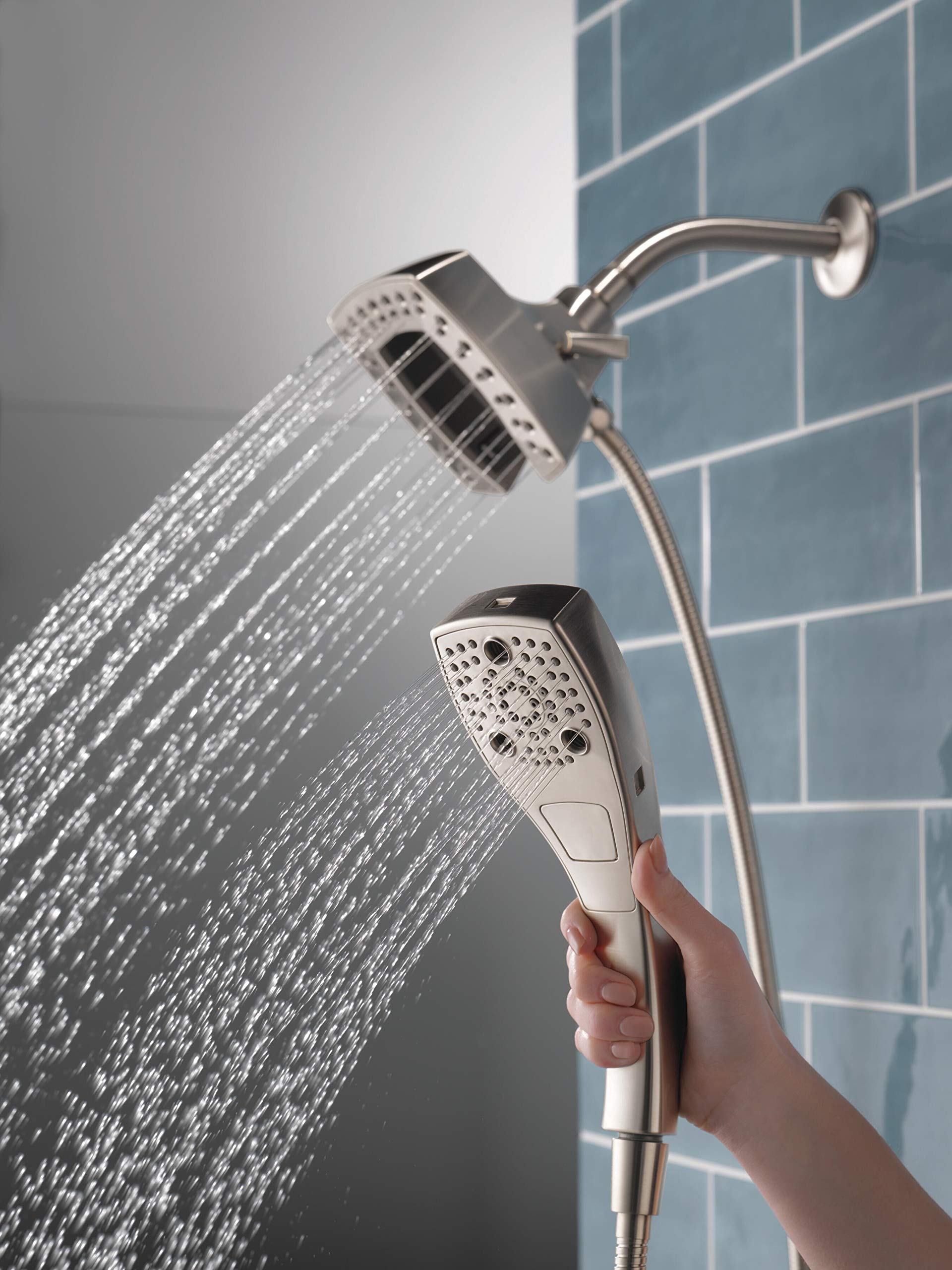 Delta 5-Setting In2ition 2-in-1 Dual Hand Held Shower Head with Hose, Brushed Nickel Shower Head Handheld Combo - Image 2