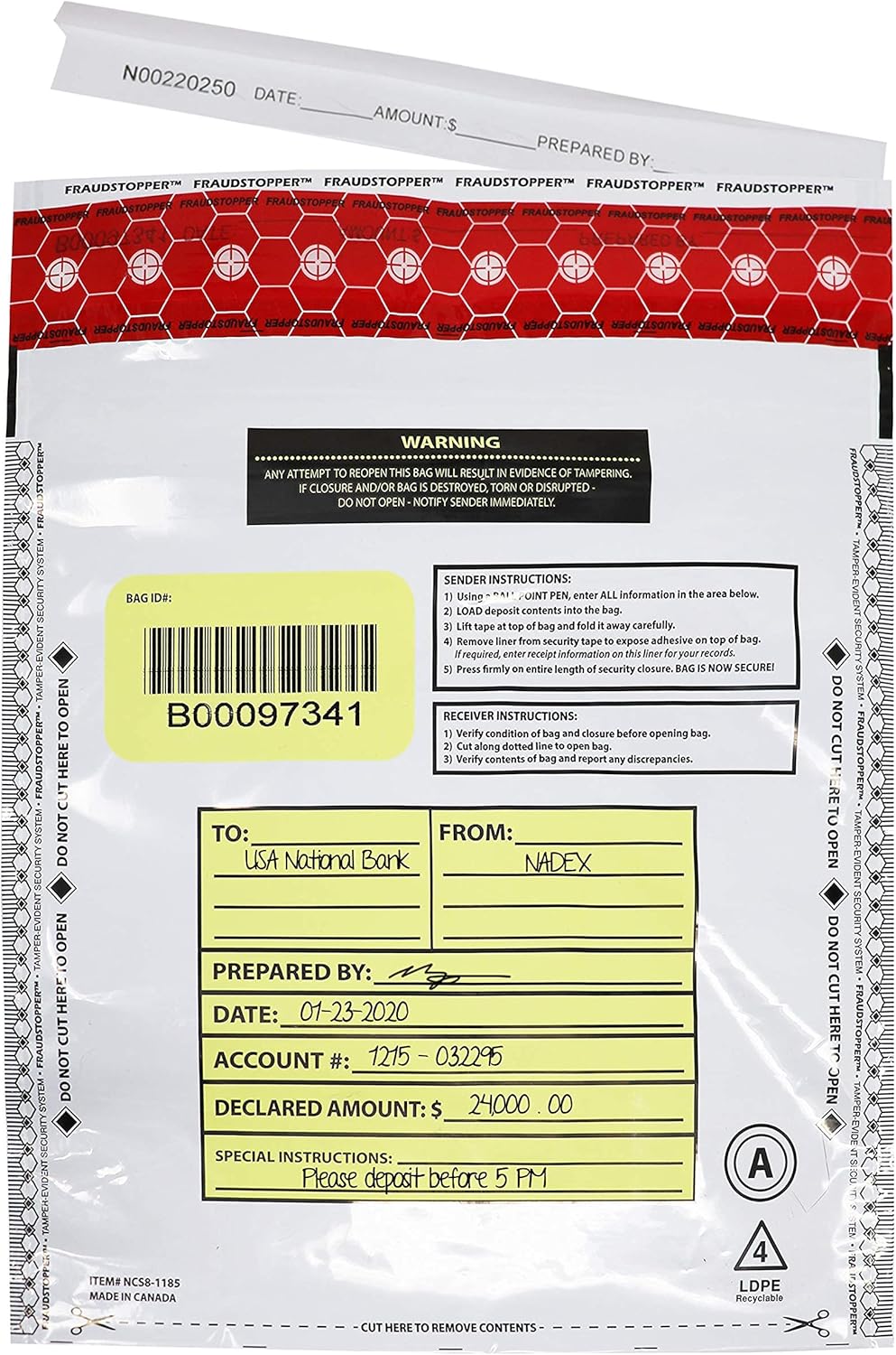 Nadex Tamper Evident Cash and Coin Bank Deposit Bags for Fraud Prevention, 9 x 12, Opaque, 50 Pack - Image 3