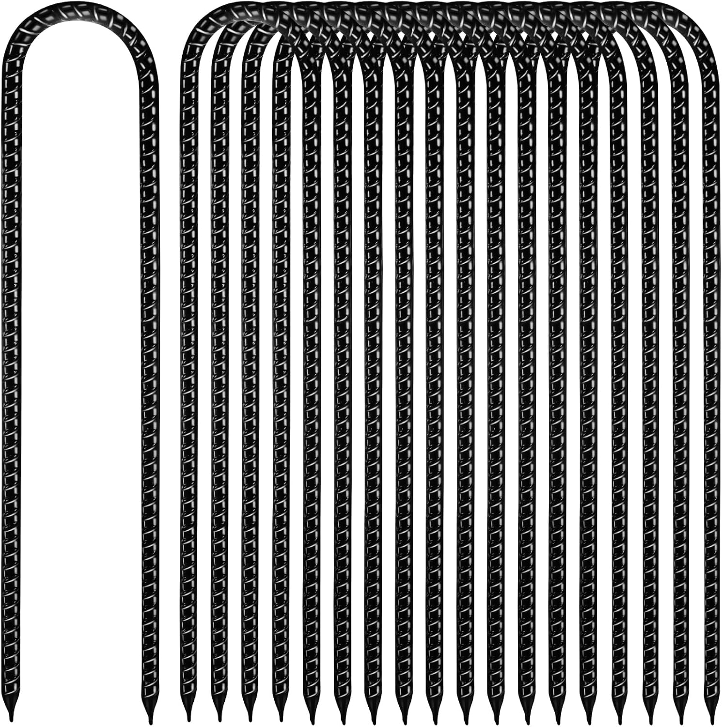 Gisafai 12 Pcs 12 Inch Trampoline Stakes Anchors High Wind U Hook Rebar Stakes Heavy Duty Ground U Shaped Galvanized Steel Ground Anchor for Plants Camping Tents Trampoline Accessories(Black)