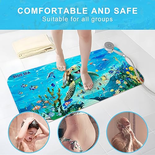 Miniatura 4 de Tapete de baño antideslizante de dibujos animados para bebé, de 40 x 16 pulgadas, extra largo, ecológico, duradero, para bañera, antideslizante, con
