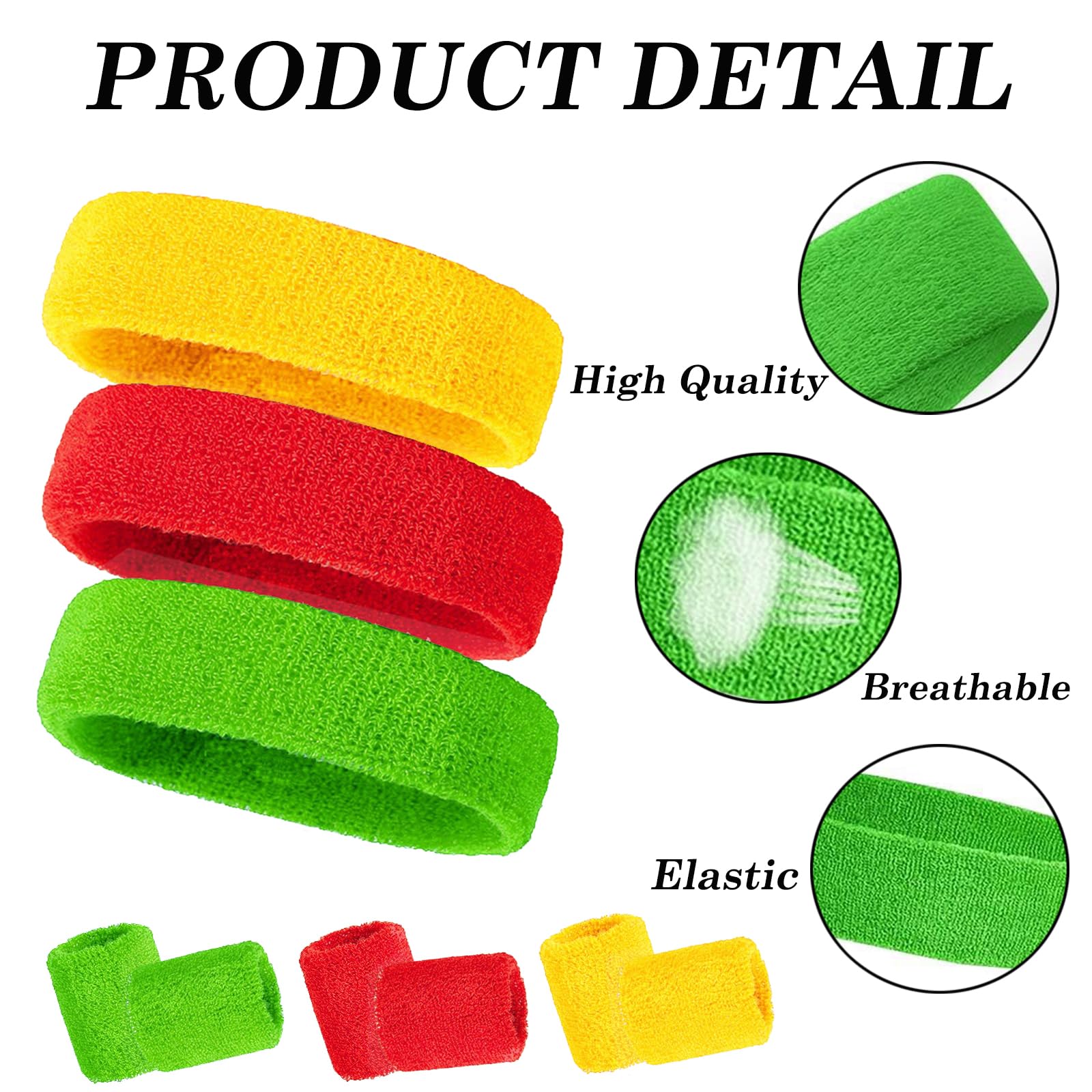 3-teiliges Schweißband Set - 2x Handgelenksbänder + 1x Stirnband Aus Baumwolle