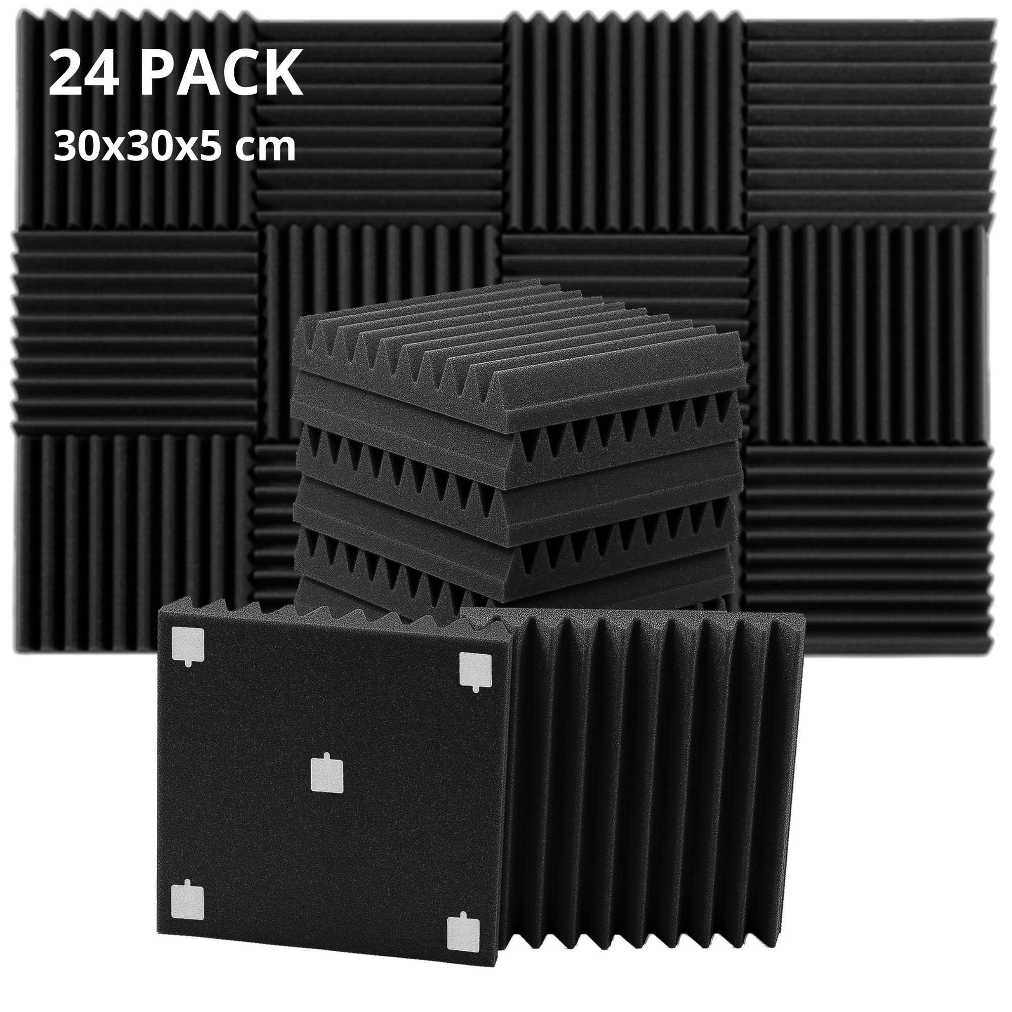 Pannelli Fonoassorbenti 24 Pezzi Pannelli Insonorizzanti, 30×30×5cm, Riducono il rumore interno, Pannello Acustico per Podcasting, Studi di Registrazione, Uffici, Home Studio, Inclusi Adesivi