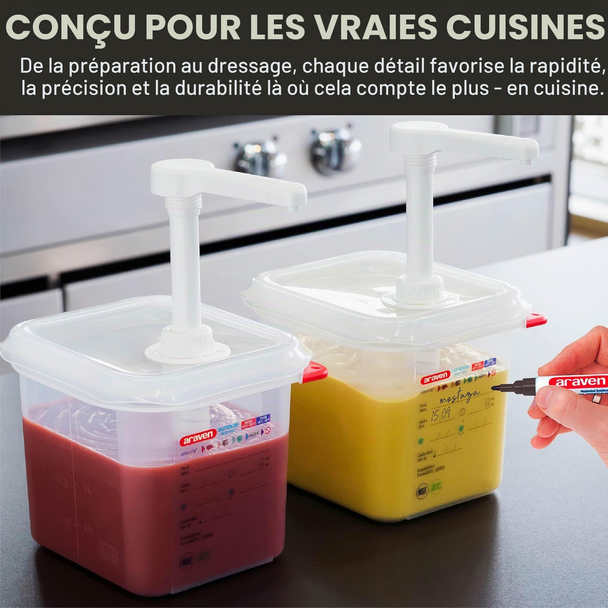 Araven CR821 GN Distributeur de sauce Taille 1/9 Capacité 1,5 L 190 mm x 176 mm x 108 mm Transparent