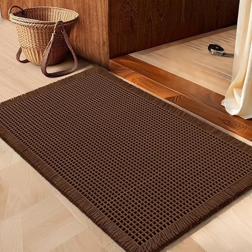 Miniatura 40 de Juego de alfombrilla de baño IM HOME 3 piezas beige, alfombrillas de baño modernas tejidas, alfombrilla de baño antideslizante absorbente,