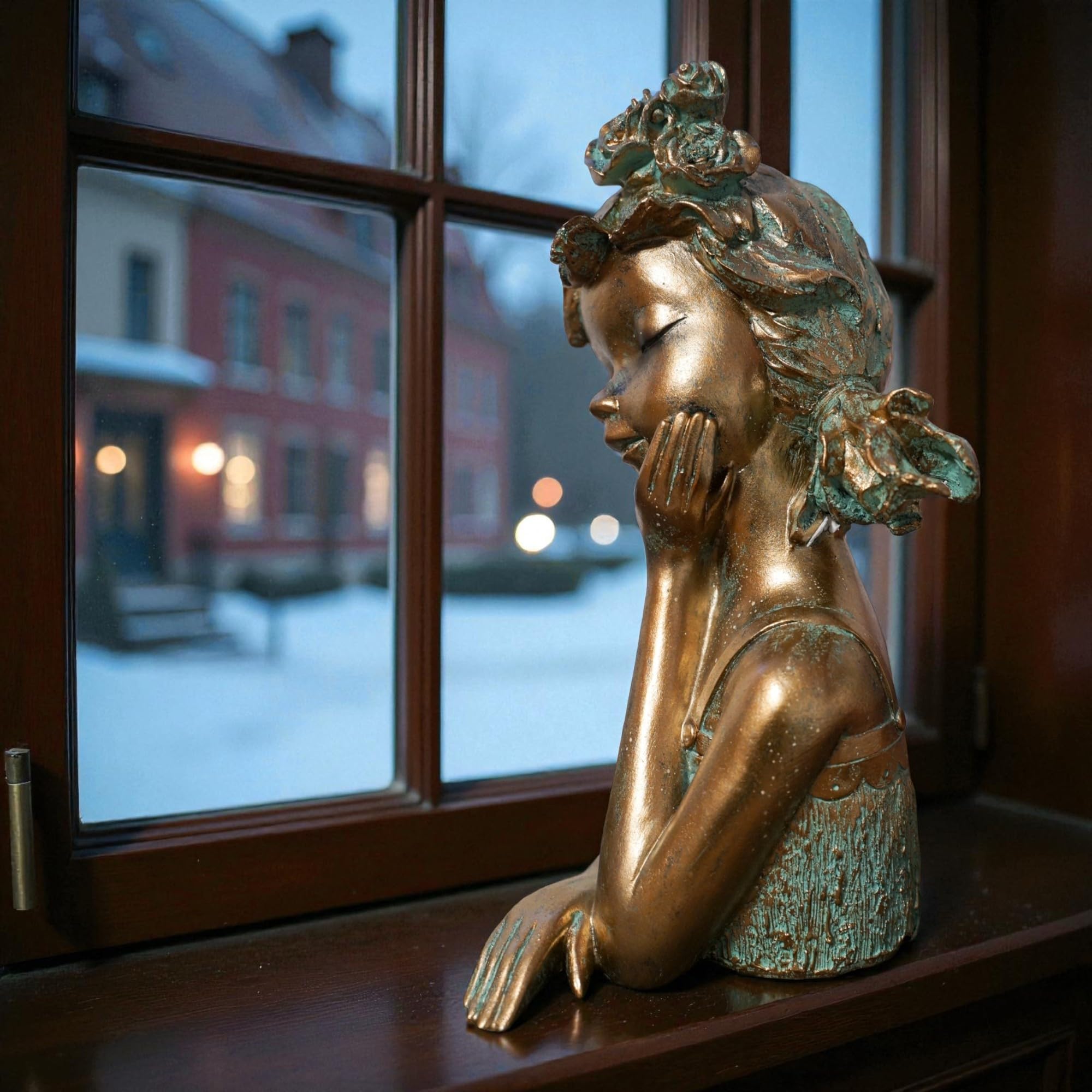 formano Büste Mädchen bronzefarben 30cm elegant Dekofigur Polyresin Patina-Effekt– stilvolle Skulptur im Antik-Look für Wohnzimmer, Regal & Sideboard – detailreich & zeitlos schön