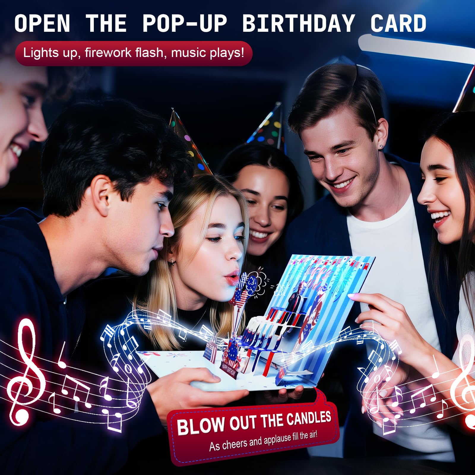 FITMITE Tarjeta de cumpleaños, tarjetas de cumpleaños musicales emergentes con luz, velas sopladas y reproducción, tarjeta emergente de música de feliz cumpleaños, tarjetas de felicitación, regalos