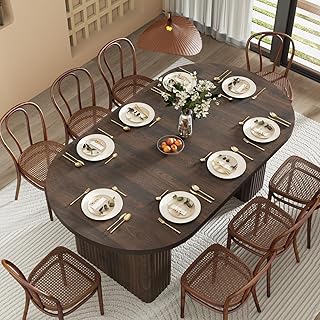 70.9 Inch Oval Dining Table for 6-8 People, Large Kitchen Table with Thick Sturdy Wood Strip Base, Modern Farmhouse Dining Room Tables for Kitchen Living Room,Fluted Mid Century Dinner Table,Walnut