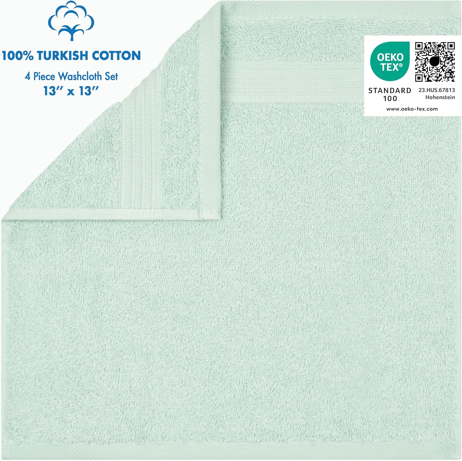 Cotton Paradise 100% Cotton Turkish Washcloth Set for Bathroom, 4 Piece Soft Absorbent Small Towels Wash Rags, Mint - Image 2