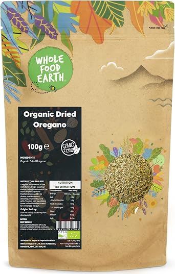 Wholefood Earth Organic Dried Oregano 100g | GMO Free | Vegan | Certified Organic | Mediterranean Herb for Pizza, Pasta, Tomato Sauces & Marinades