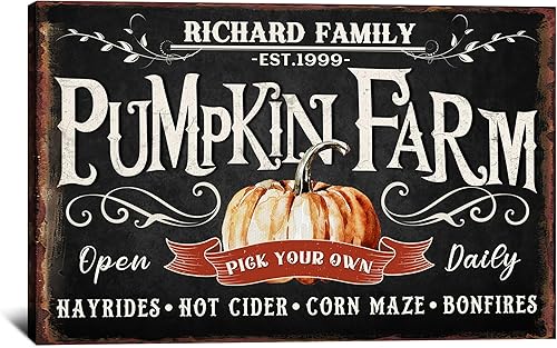 Miniatura 8 de BMYDIY Arte de pared personalizado de calabazas frescas de granja, decoración rústica de otoño, impresiones en lienzo con nombre de familia,
