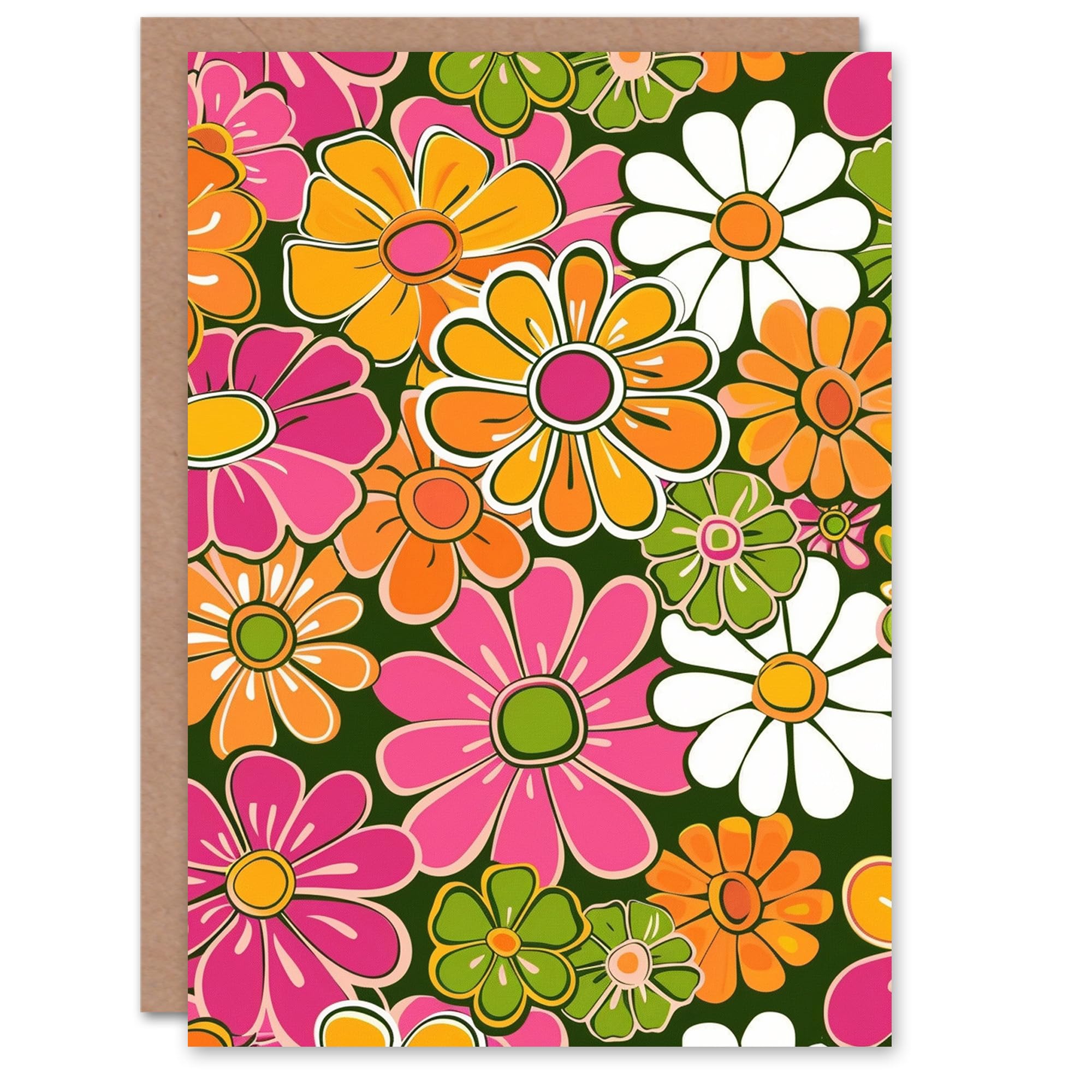 Artery8 Women's Birthday Card - Flower Power Hippy Retro Daisies Floral Pattern
