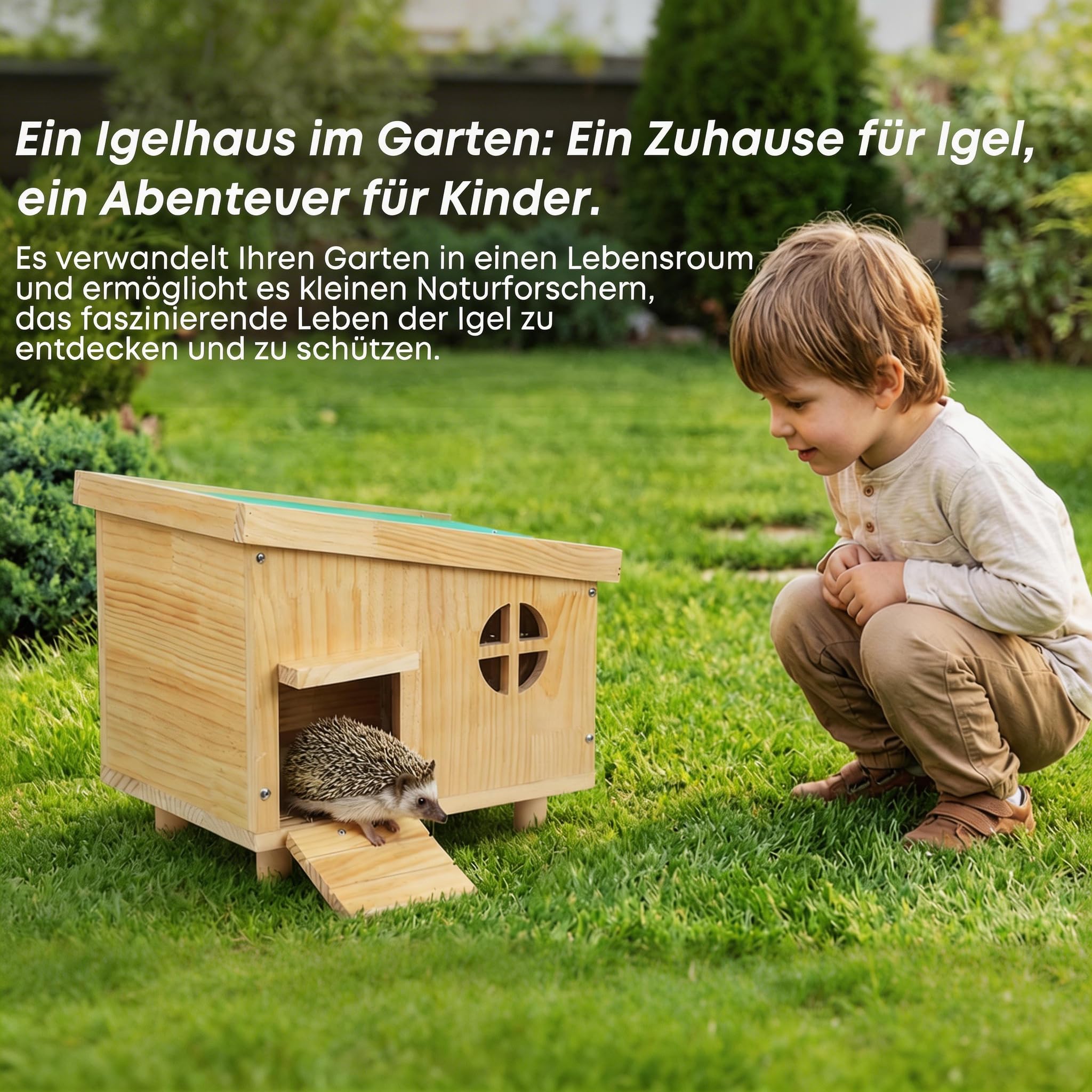 Igelhaus Winterfest mit Boden – sicheres Outdoor Igelhotel für den Garten, wetterfestes Holz Haus mit geschütztem Eingang & abnehmbarem Dach, Bausatz ohne Werkzeug – draussen trocken & warm