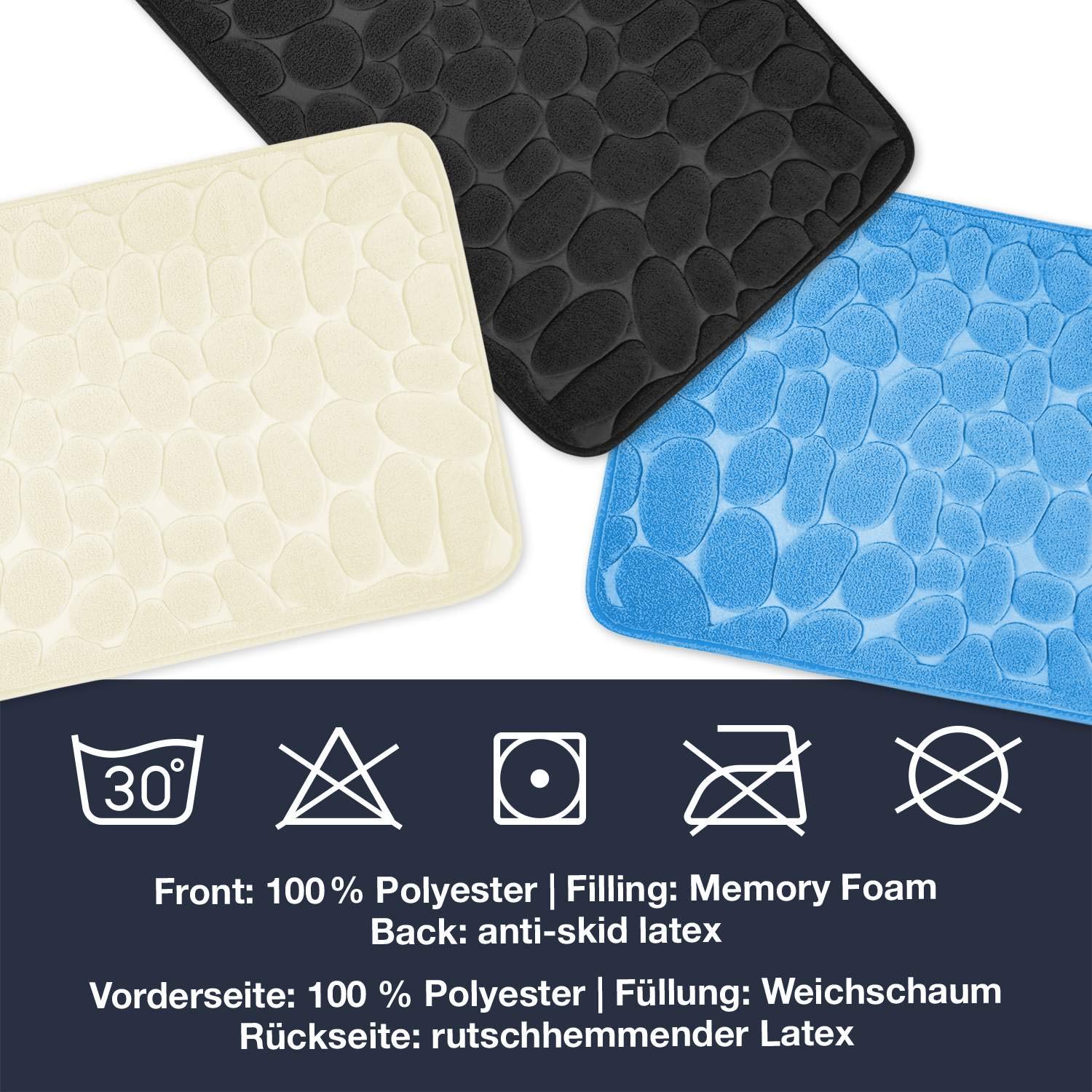 WohnDirect - Tappeto da bagno in memory foam, antiscivolo, lavabile e ad asciugatura rapida, 50 x 80 cm