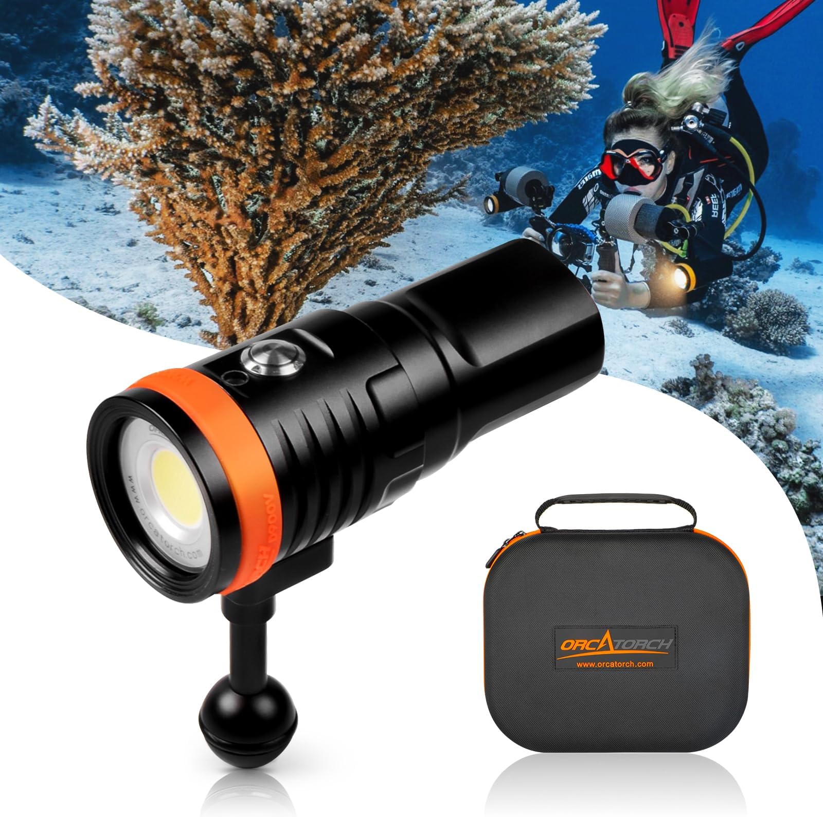 D910V Scuba Diving Video Light, Max 5000 Lumens Underwater Flashlight with 120 Degree Wide Angle Beam, Underwater 150 Meters Diving Photography Light with Titanium Alloy Switch