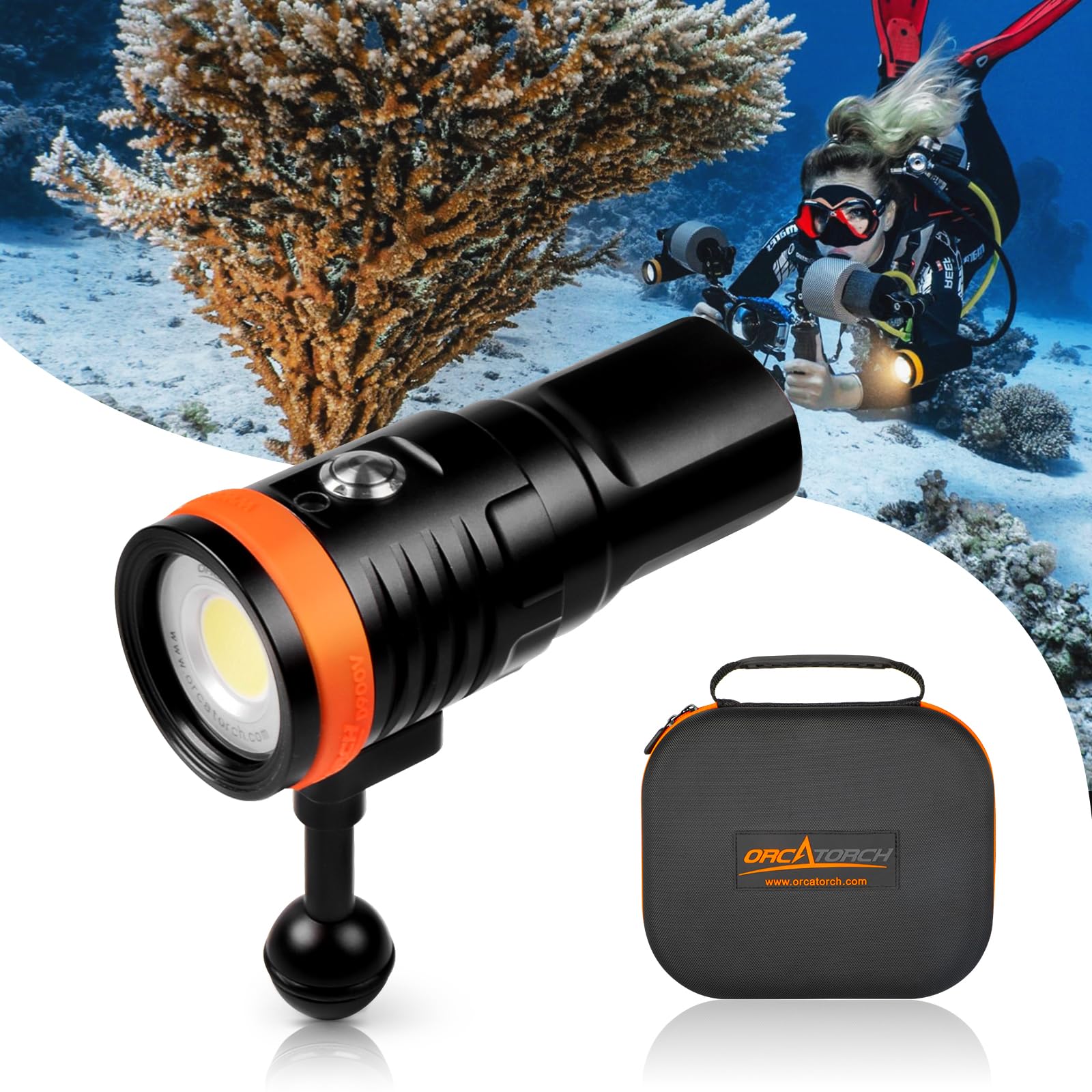 ORCATORCH D910V Scuba Diving Video Light, Max 5000 Lumens Underwater Flashlight with 120 Degree Wide Angle Beam, Underwater 150 Meters Diving Photography Light with Titanium Alloy Switch