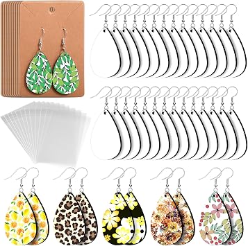Palksky 50pcs Sublimation Blanks Products - Sublimation Earring Blanks with Earring Hooks and Jump Rings for Halloween Christmas Women Girls DIY Earring Project Sublimation Accessories