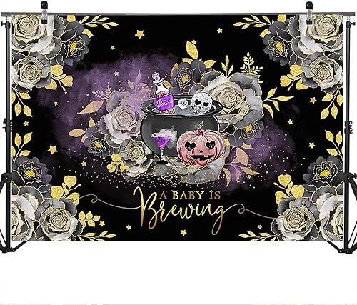Miniatura 3 de Mocsicka Telón de fondo de Halloween para baby shower con texto en inglés A Baby is Brewing Halloween, decoración de fiesta de baby shower, telón de
