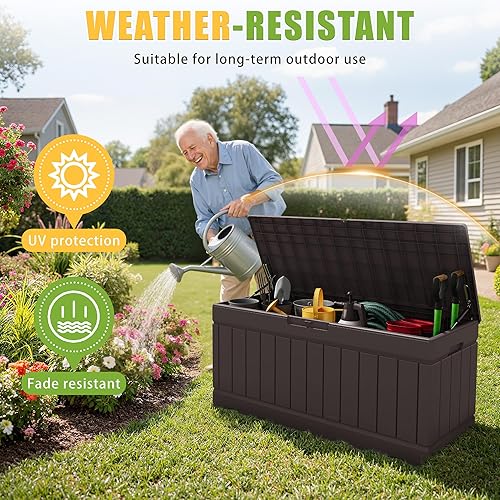 Miniatura 3 de Greesum Caja grande de resina de 82 galones, almacenamiento al aire libre para muebles de patio, herramientas de jardín, suministros de piscina,