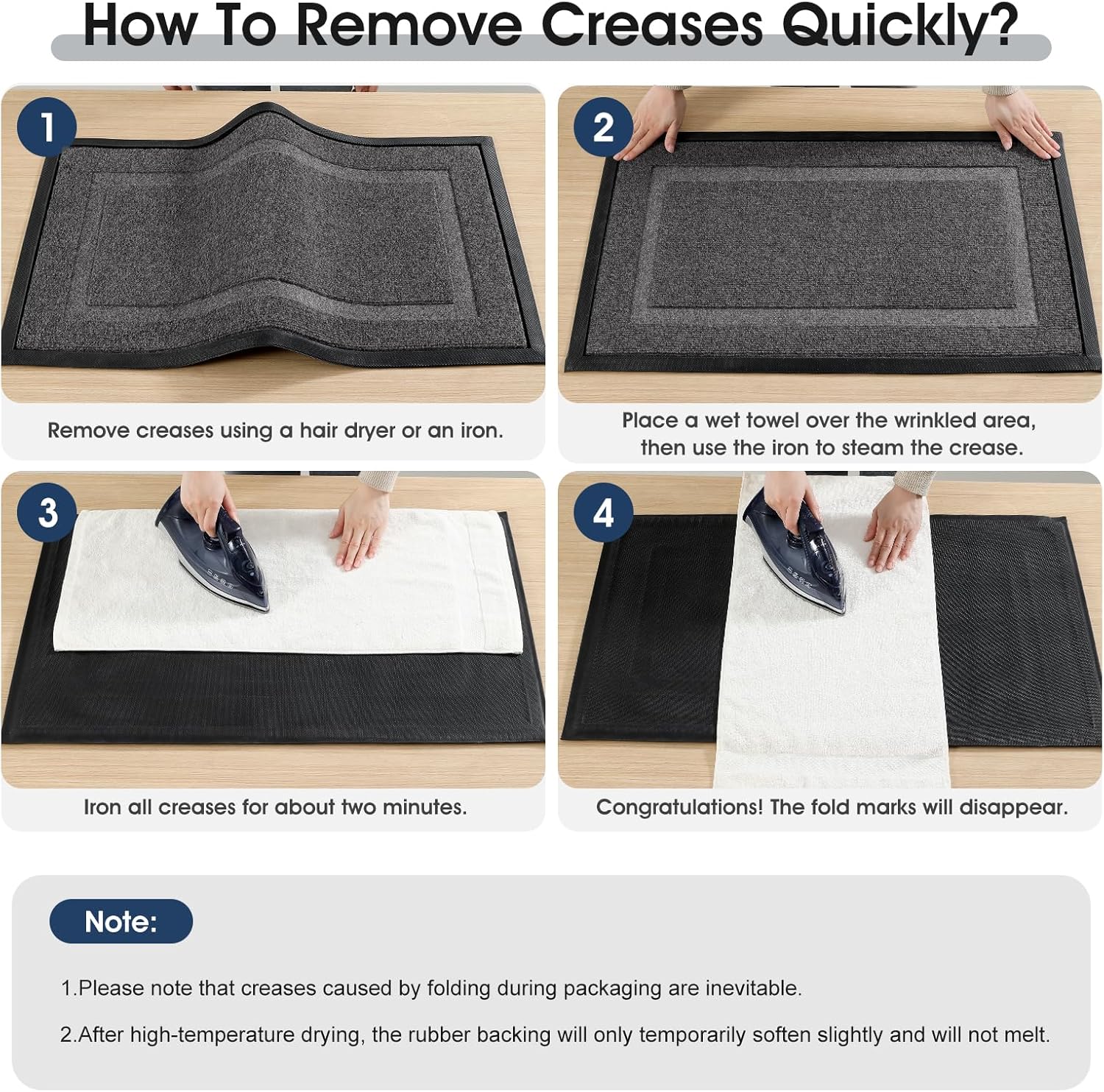 Large Front Door Mat Outside Entrance Indoor Doormat, 48" x 30" Outdoor Mats for Patio Waterproof, Outdoor Door Mats for Outside Entry, Indoor Rugs for Entryway, Sturdy Natural Rubber Entry Mat, Grey