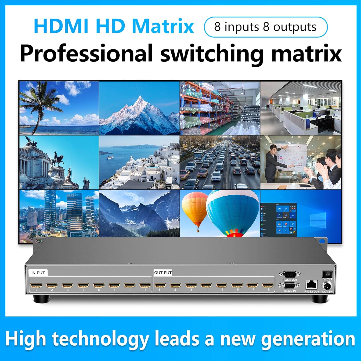 ICUIXIAN HDMI Matrix 8x8 1920P Rackmount HDMI Matrix Switch 8x8 Support RS232-IR-WEB Control，HDMI1.4a，EDID Management，HDCP，Dolby Digital，DTS-HD Main Audio Transmission (8 Input /8 Output Matrix)