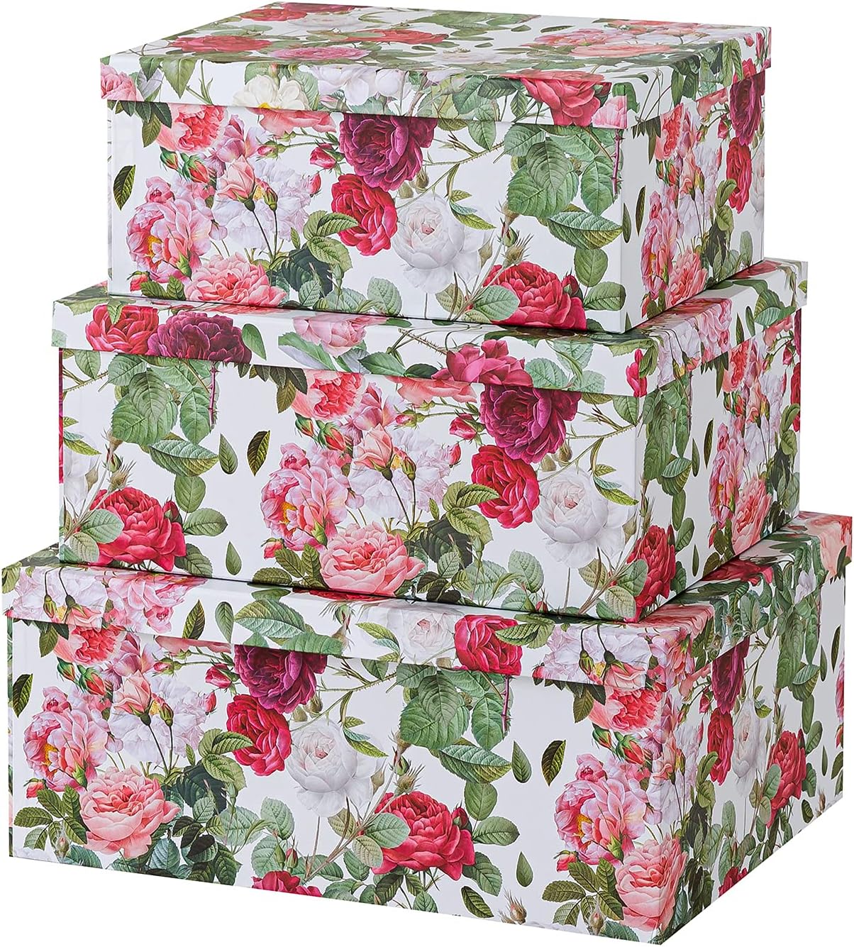 Soul & LaneSoul & Lane Decorative Cardboard Boxes - Rose Romance: Large Gift Boxes Set with Pretty Floral Paperboard for Organising Keepsakes