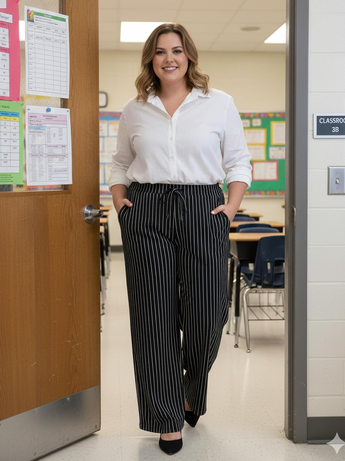 Lastshe Women's Plus Size Wide Leg Pants High Waist Loose Casual Palazzo Trousers with Pockets Spring Clothes - Image 7