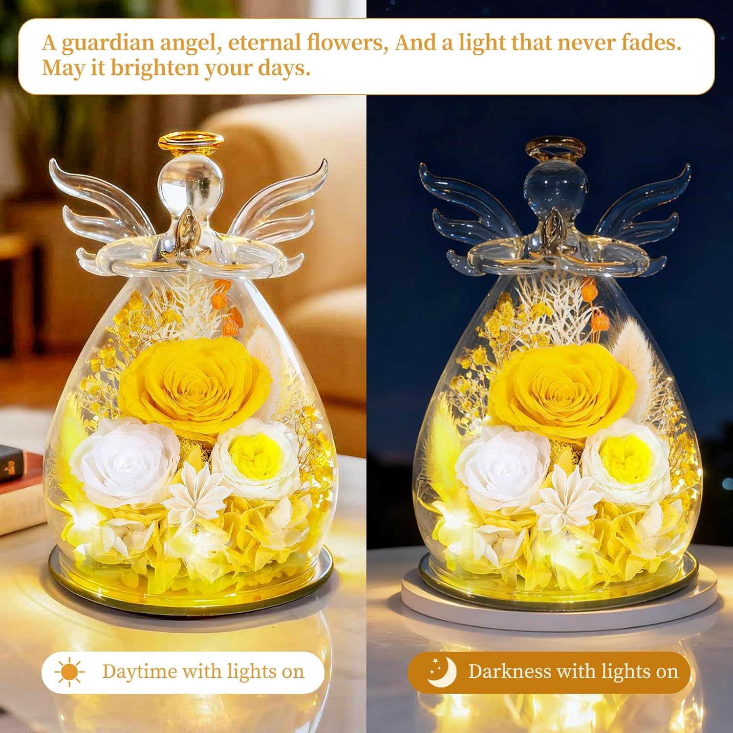 Gifts for Women Mom Preserved Rose Forever Flower Eternal Roses in Glass Angel Figurines Fresh Flowers for Delivery Prime Christmas Birthday Gift for Her Wife Grandma on Valentines Day Anniversary - Image 2
