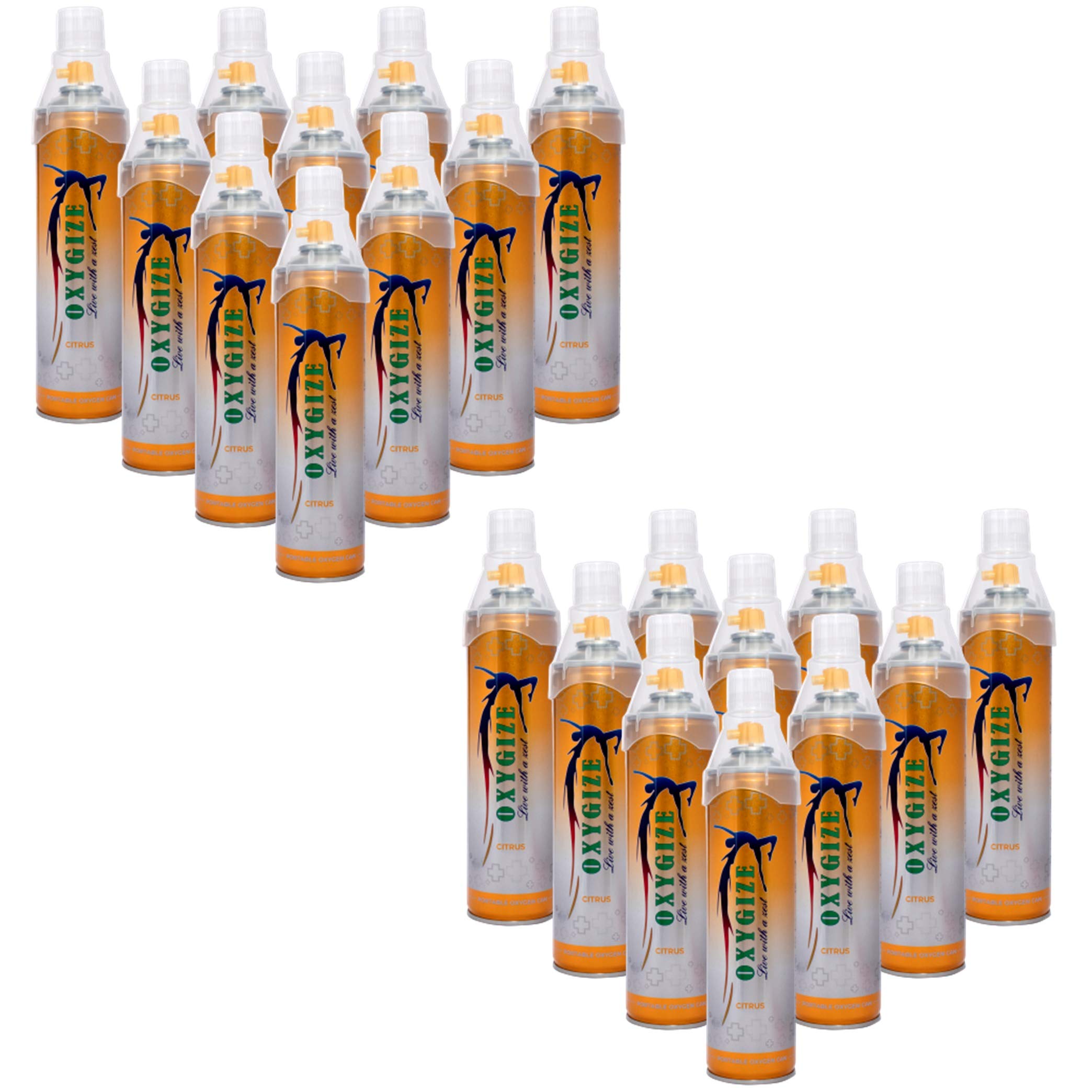 Oxygize Light Weight & Portable Citrus Oxygen Can Cylinder Canister With Protective Mask For Air Pollution, Quick Recovery, Boosting Immune System, Easy To Carry (Each Can 10Ltr, & 150 Breaths Approx.) Pack20