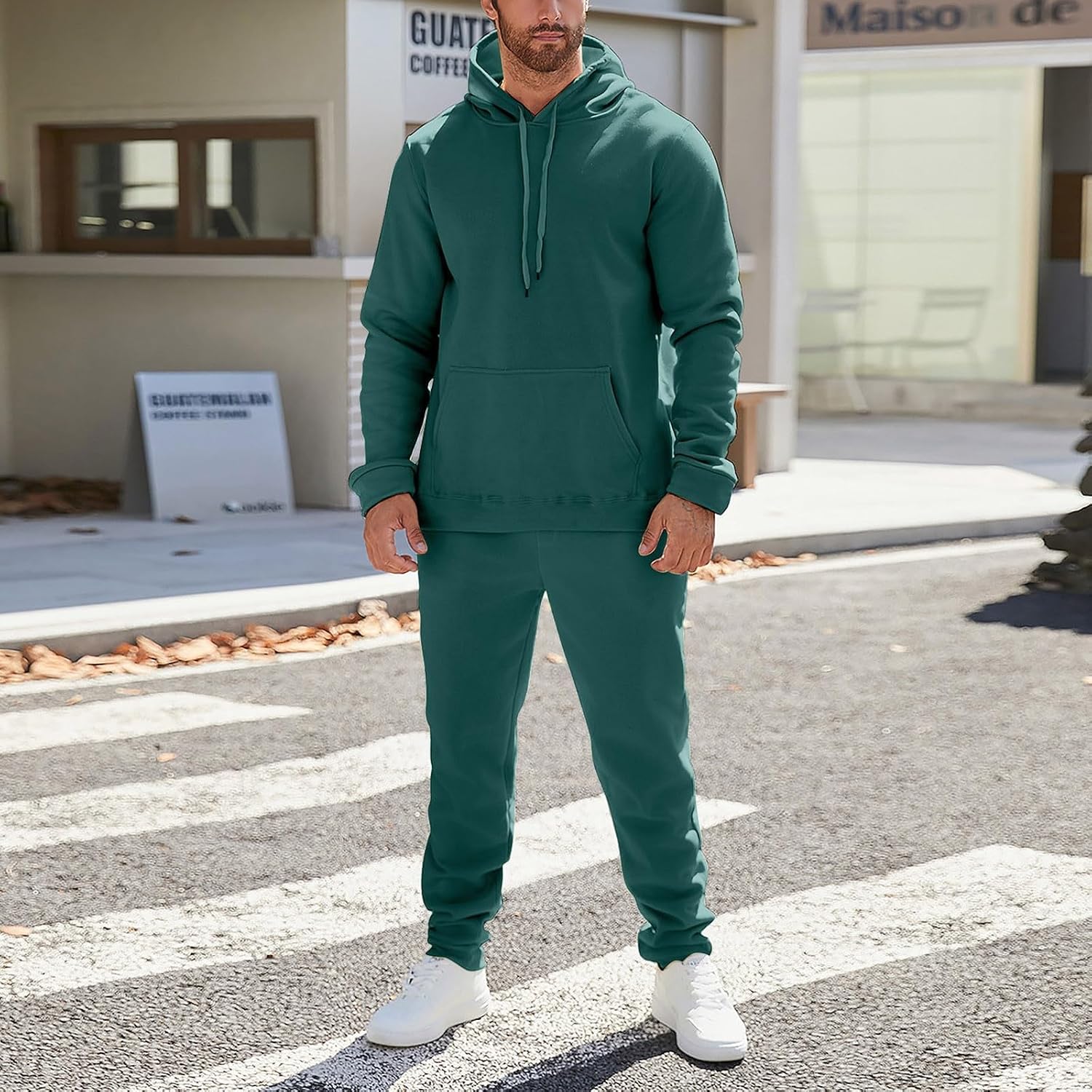 Men Sweatsuits Sets Fall 2026 Ribbed Cuffs Hoodies and Sweatpants Casual Fitness Active Clothing Sets