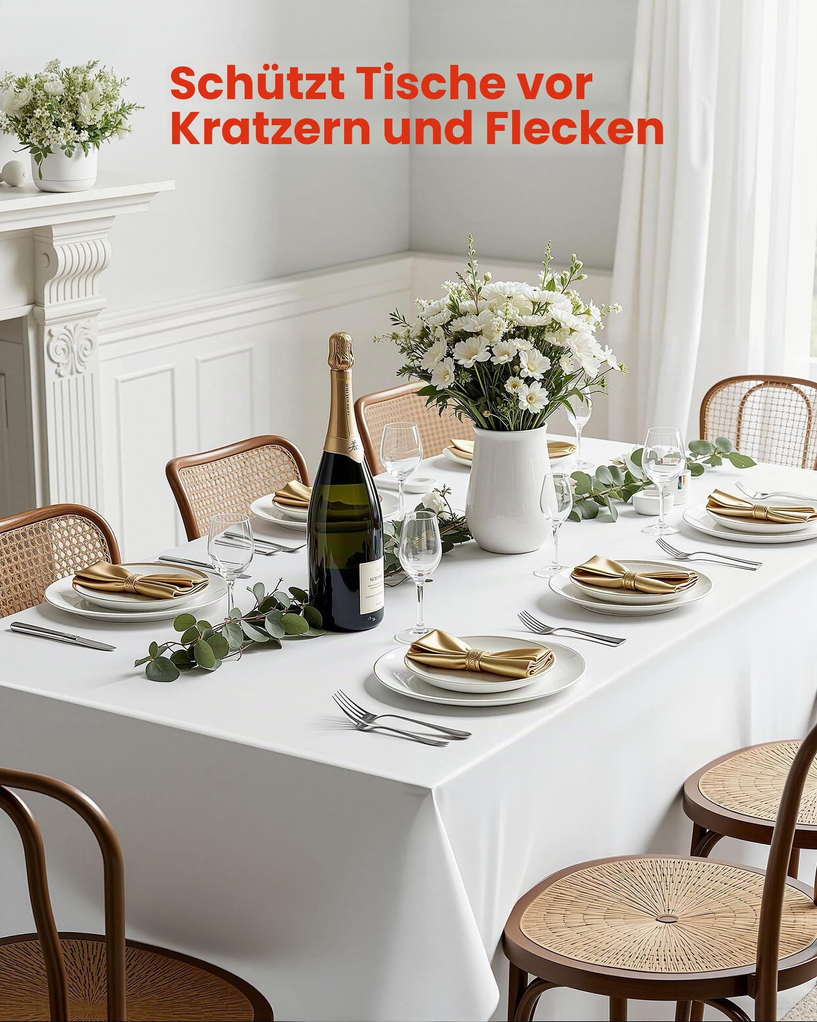 VEVOR 6 x Tischdecke Tischwäsche 1778x3048 mm, wiederverwendbarer Tischdeckenschutz, maschinenwaschbares Tischtuch aus Polyestergewebe für Partys Hochzeiten Bankette formelle Veranstaltungen, Weiß