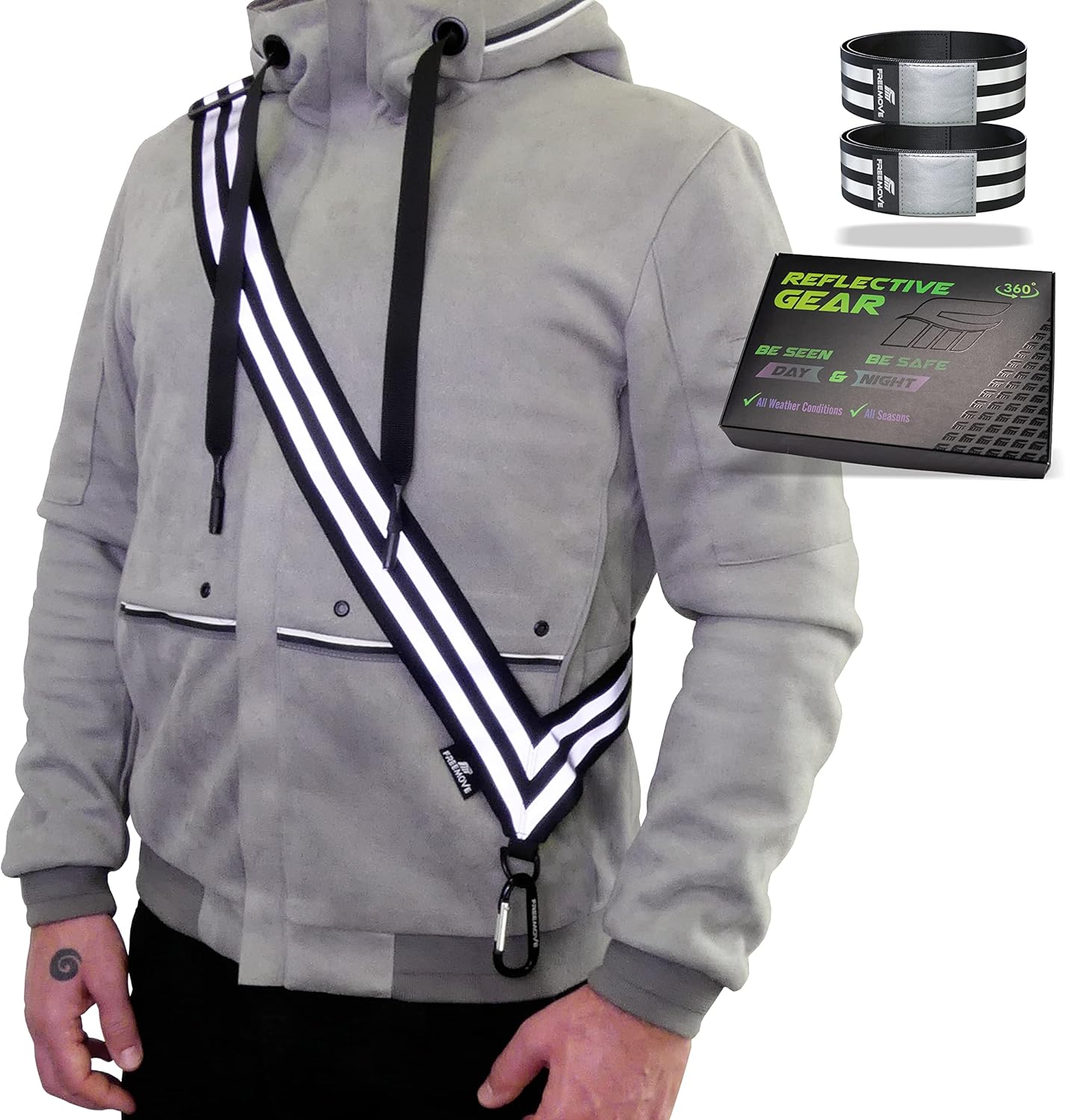 FREEMOVE Reflective SASH with 2 Reflective Arm Bands/Reflective Wristbands > Ultralight & Practical > Reflective Vest Gear for Your Visibility at Day & Night >for Dog Walking >for Women, Men, Kids : Sports & Outdoors