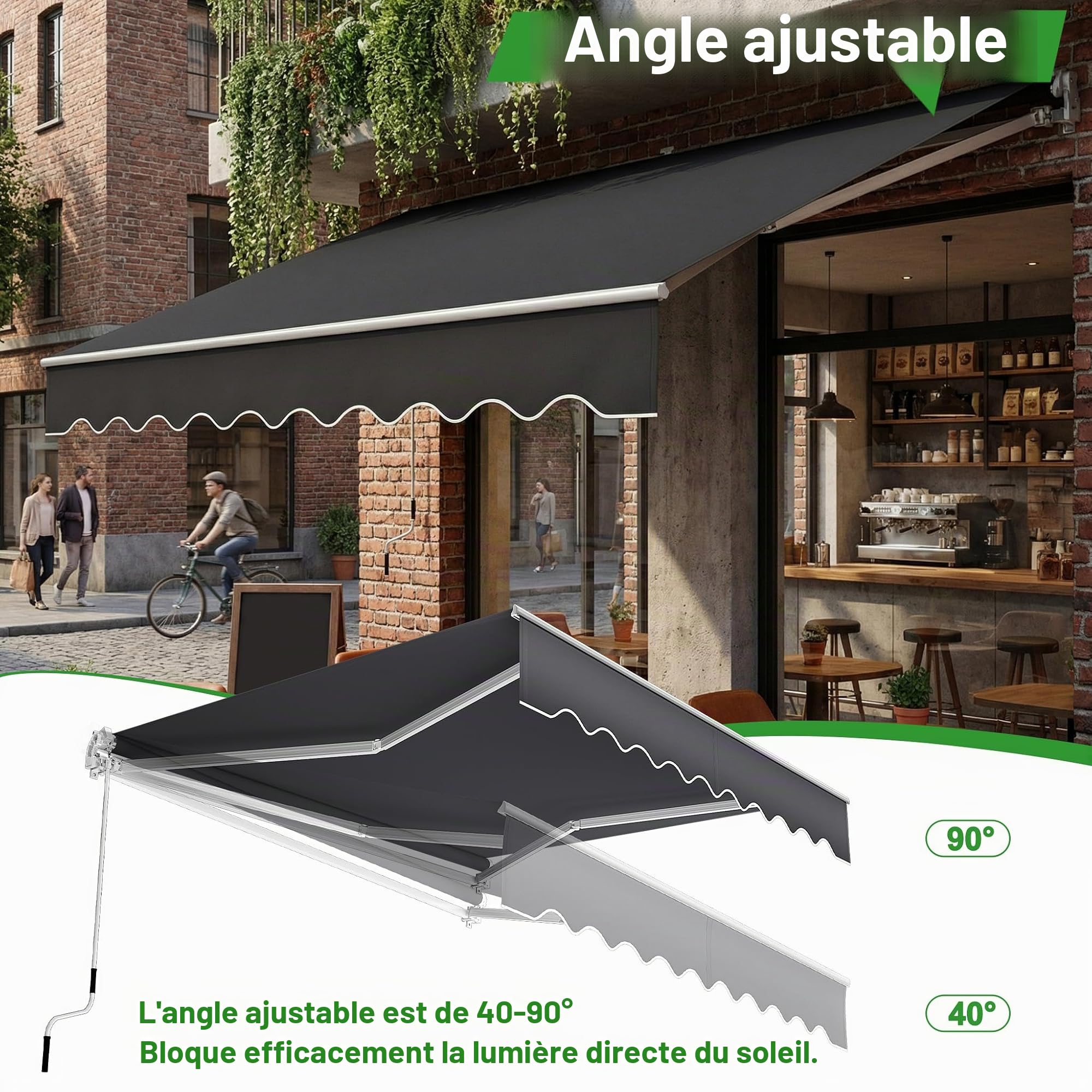UISEBRT Store de balcon - 300 cm de large - En aluminium - Protection solaire - Avec manivelle - Étanche - Gris foncé (360 x 300 cm)