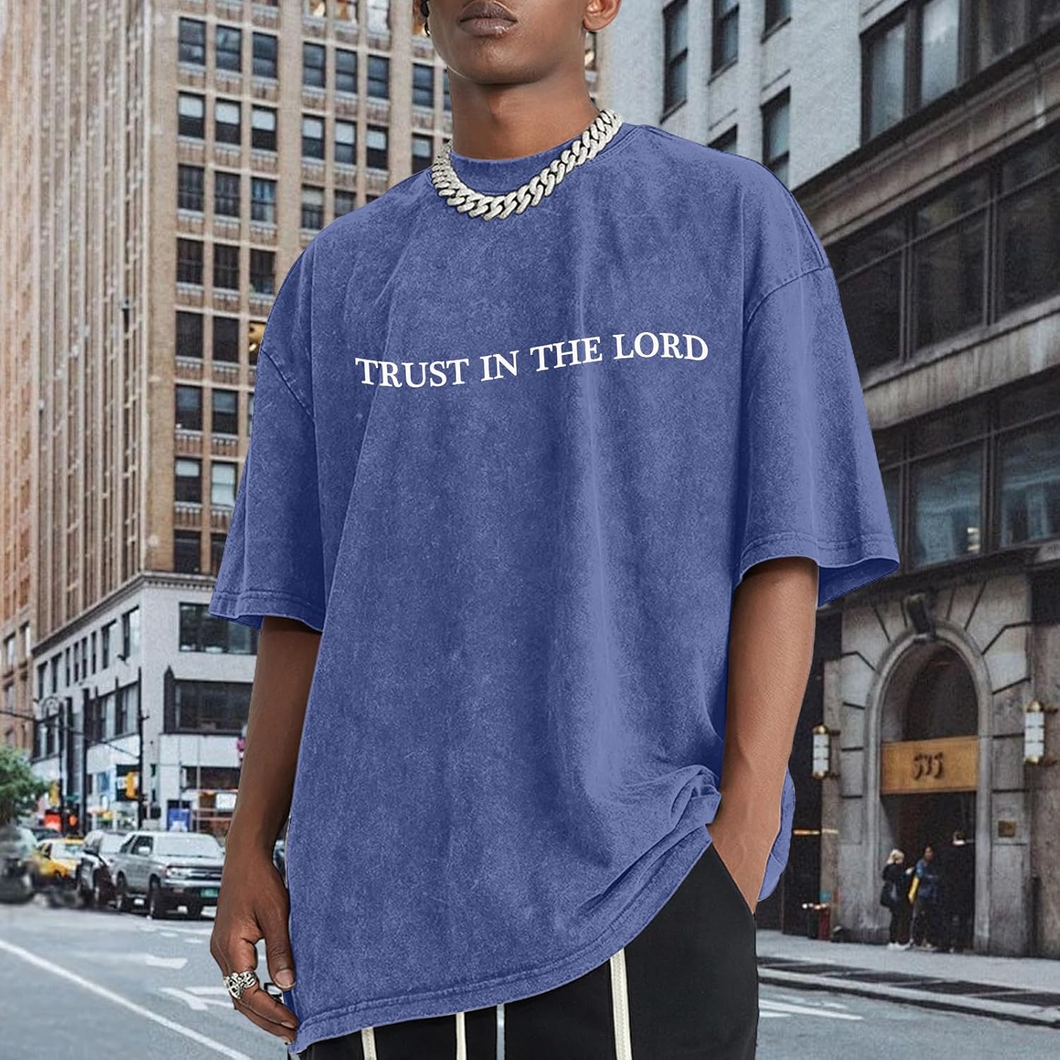 Mens Oversized Christian Shirts God Faith Jesus Religious Tshirts Trust in The Lord Bible Verse Tees Acid Wash Tops - Image 2