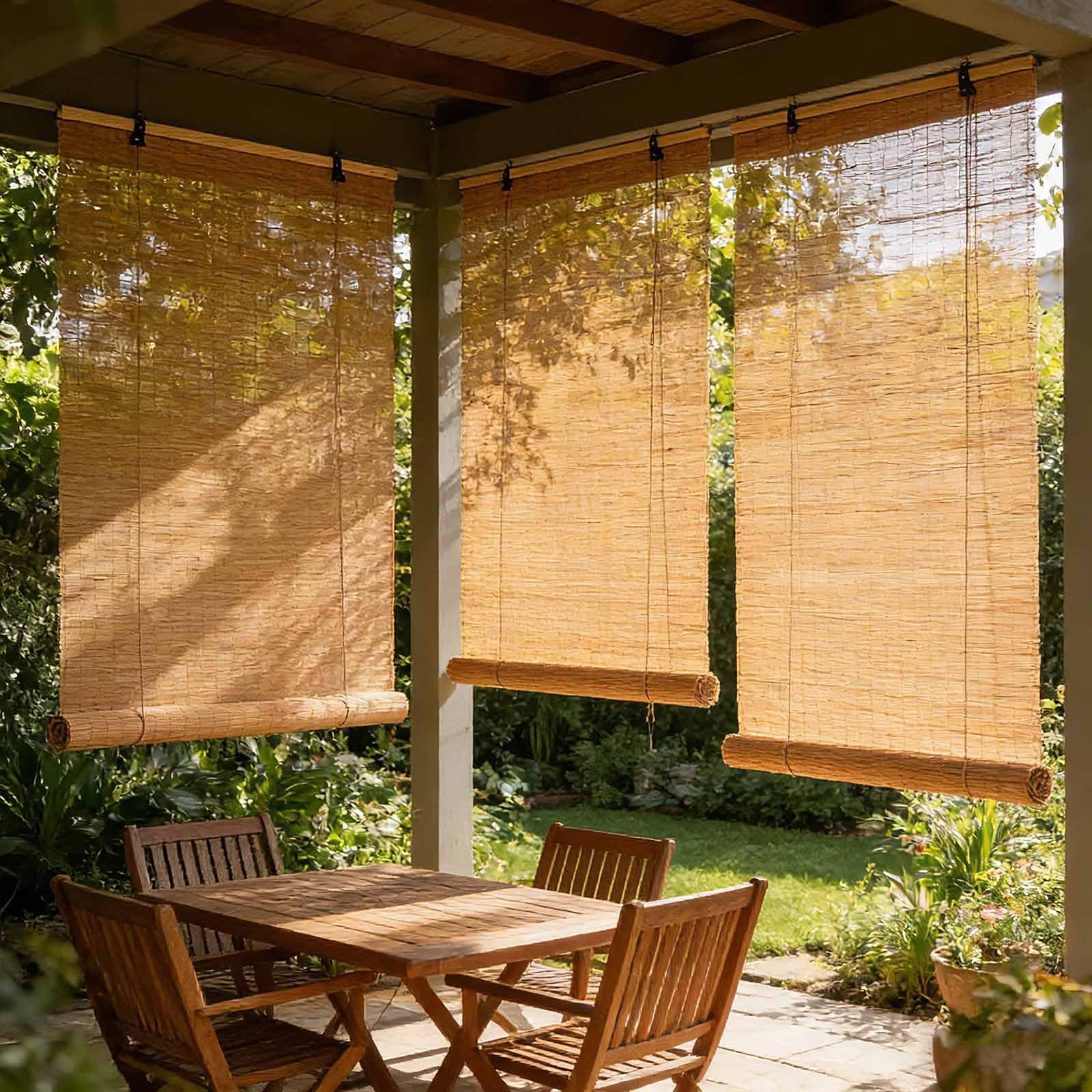 Tenda A Rullo In Bamboo Naturale Tapparelle Avvolgibili Bamboo Esterno 45 50 60 110 120 140cm Cortina Di Bambù Tende Romane per Finestre Soggiorno Cucina Filtranti/Anti-UV/Traspiranti(W90xH120cm)