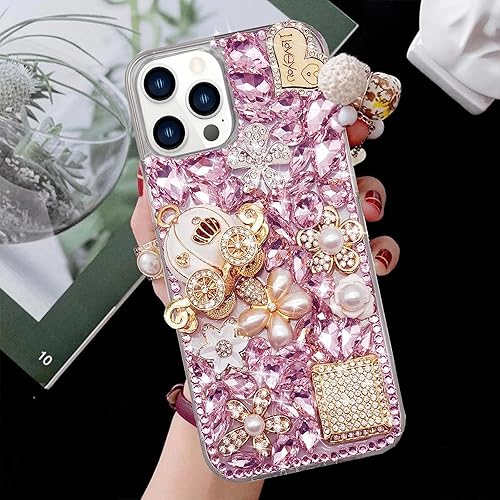 Miniatura 9 de Guppy Funda con purpurina para iPhone 14 Pro Max, con diamantes de imitación de lujo, botella de perfume 3D con diamantes de imitación y flor de