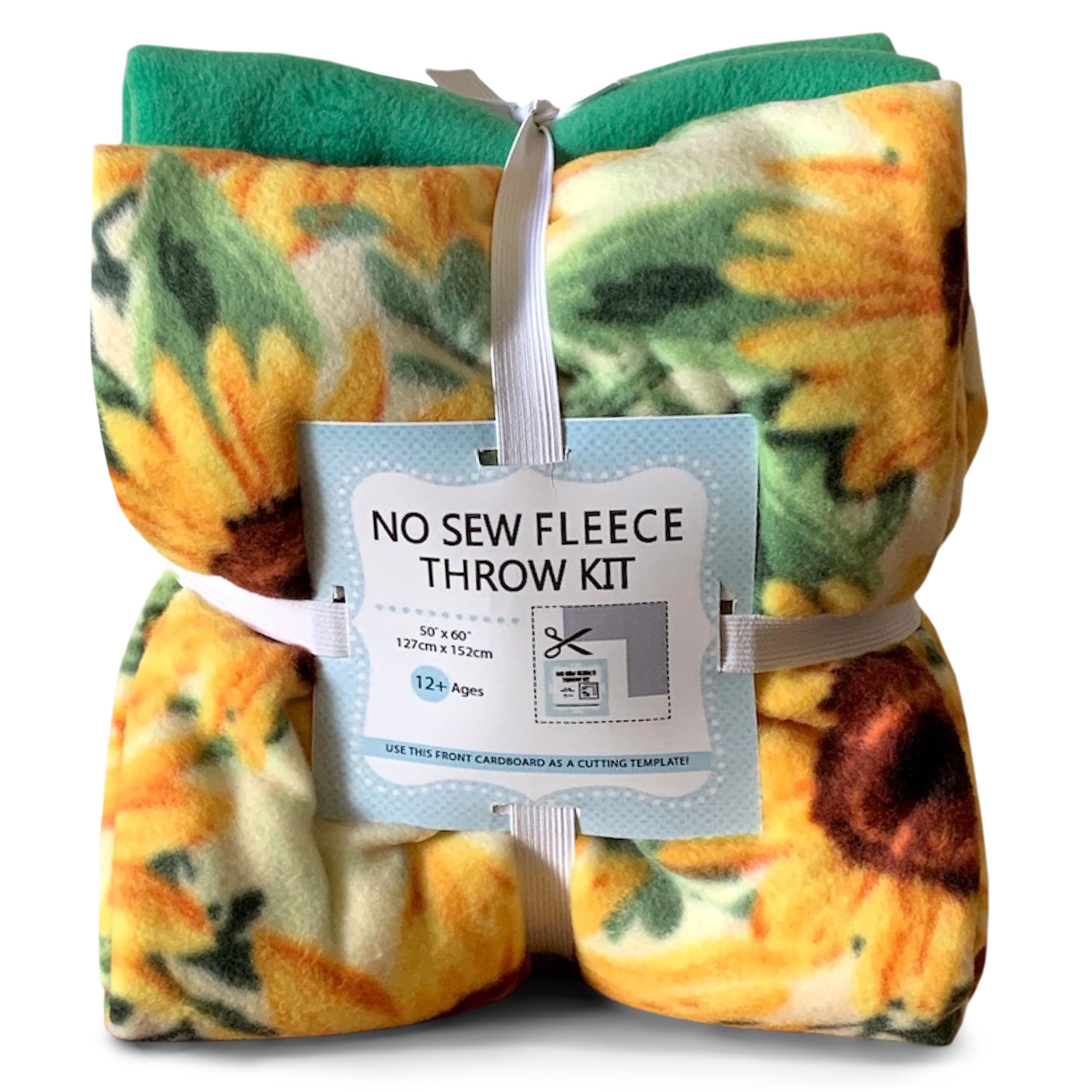 YourFleece No-Sew Throw Fleece Fabric DIY Blanket Making Kit, Make Your Own, Anti-Pill, Sunflowers, 50x60 Inches
