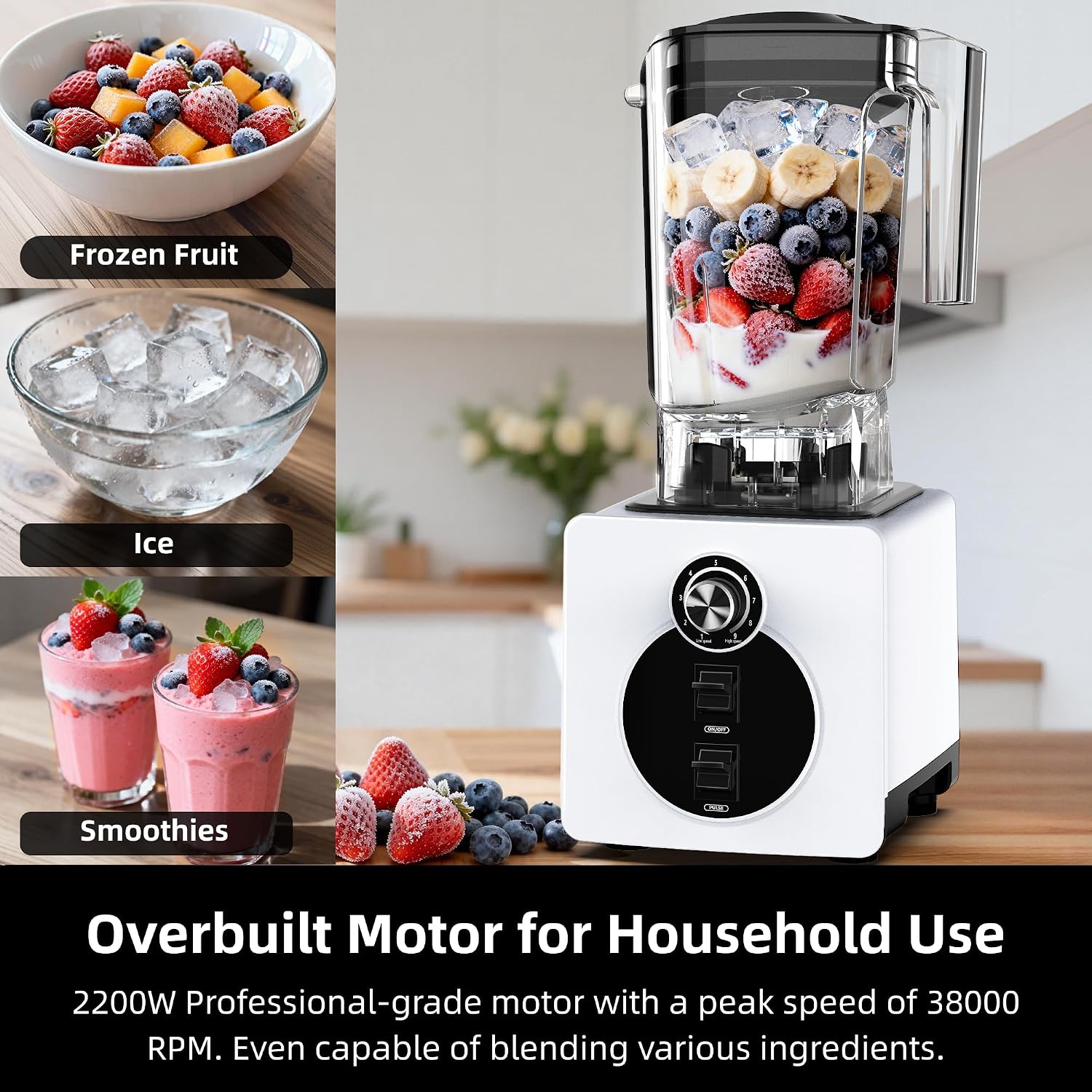 AIZIYO Professional Blender for Smoothies, 2200W Peak Watts,60 oz BPA-Free Pitcher, Blenders for Kitchen, Dishwasher Safe, Programs for Frozen Drinks & Nutrient Milk Shakes & Nut Milk