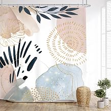 Glawry Abstract Boho Shower Curtain Mid Century Botanical Bathroom Pink Blue Leaves Geometric Aesthetic Modern for Women Minimalist 60Wx72L Inches Bath Accessories Art Home Decor Fabric 12 Pack Hooks