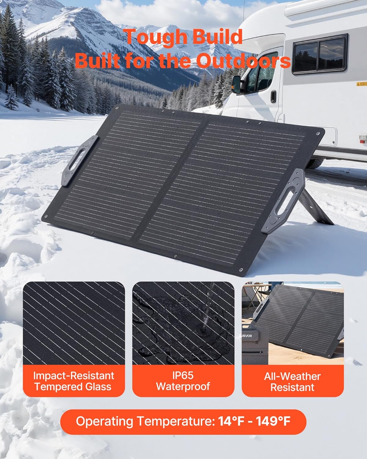 VEVOR 100W Foldable Solar Panel, 24% High-Efficiency Portable Monocrystalline Solar Panel Charger with MC4 Output, USB-A, Type-C & DC Ports, IP65 Waterproof for Power Stations, Camping, Hiking Trips