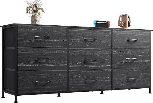 Miniatura 10 de WLIVE Cómoda de 63 pulgadas de ancho para dormitorio, soporte de TV para TV de 65, 70, 75 pulgadas, cómoda ancha con 9 cajones, centro