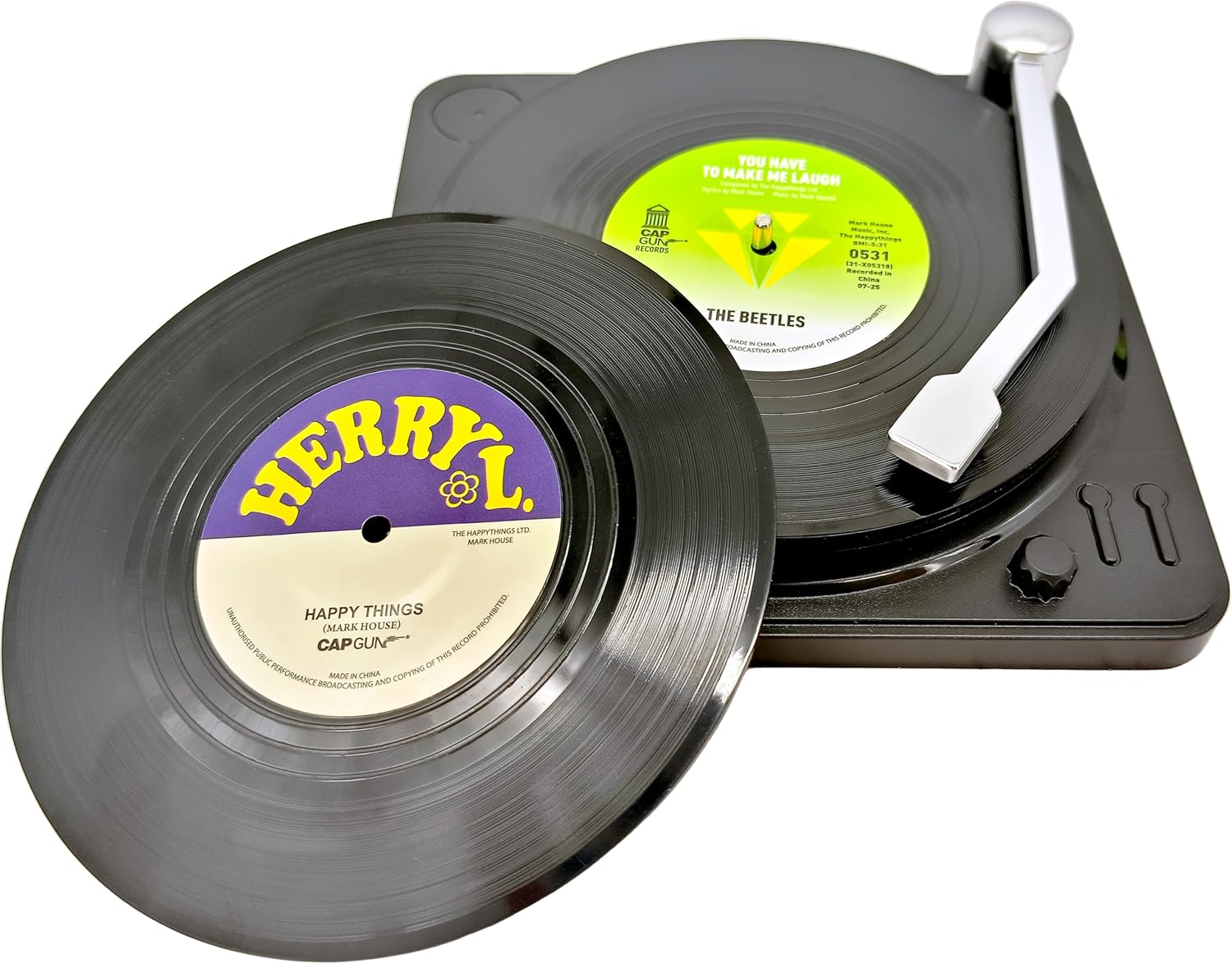 Funny Retro Vinyl Record Coasters, Creative Drink Coasters Set of 6 with Vinyl Record Player Holder for Music Lovers, Housewarming Hostess Gifts, Birthday and White Elephant Gifts Ideas