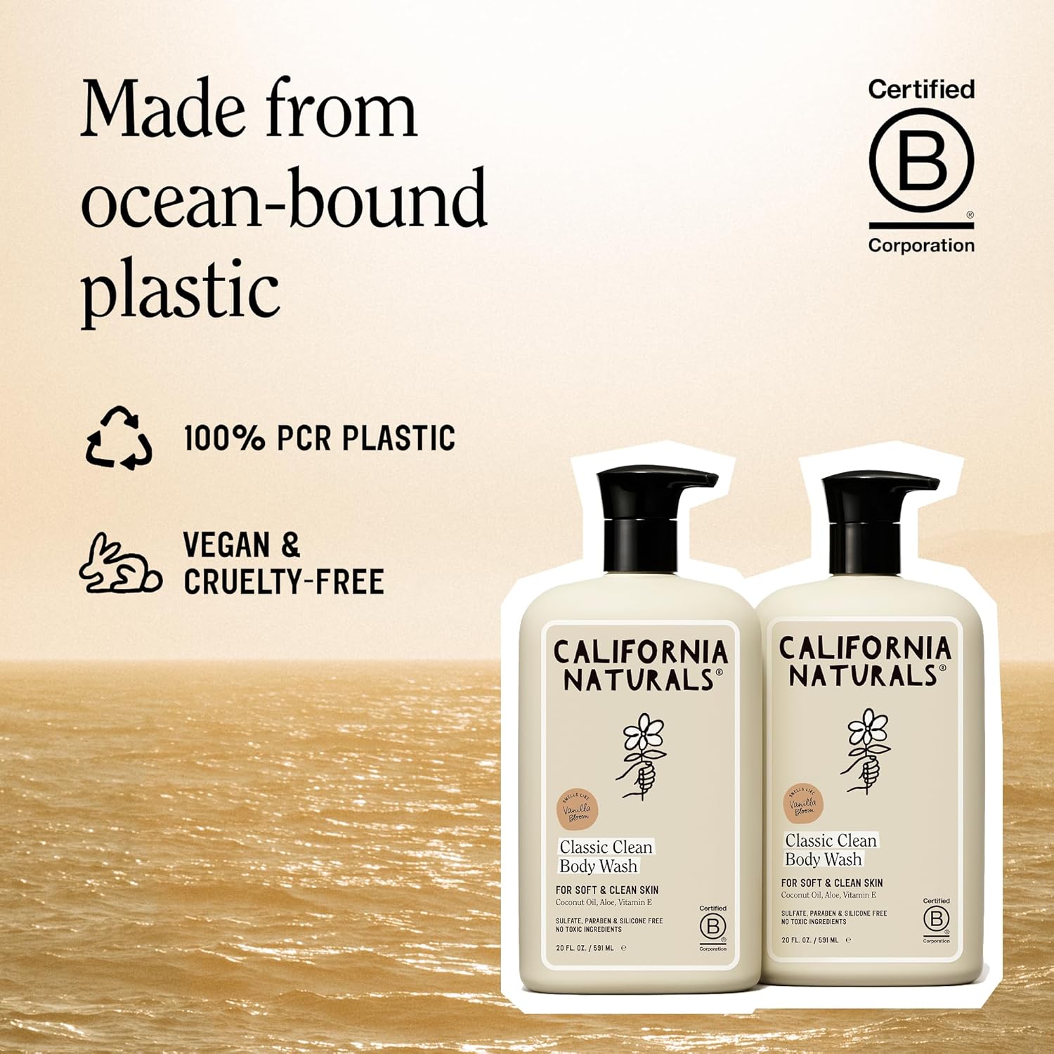 California Naturals Classic Clean Vanilla Bloom Body Wash 2-Pack, Daily Cleansing Body Wash for Soft Healthy Skin, Naturally Scented, Vegan, Cruelty, Paraben & Sulfate Free, 20 oz