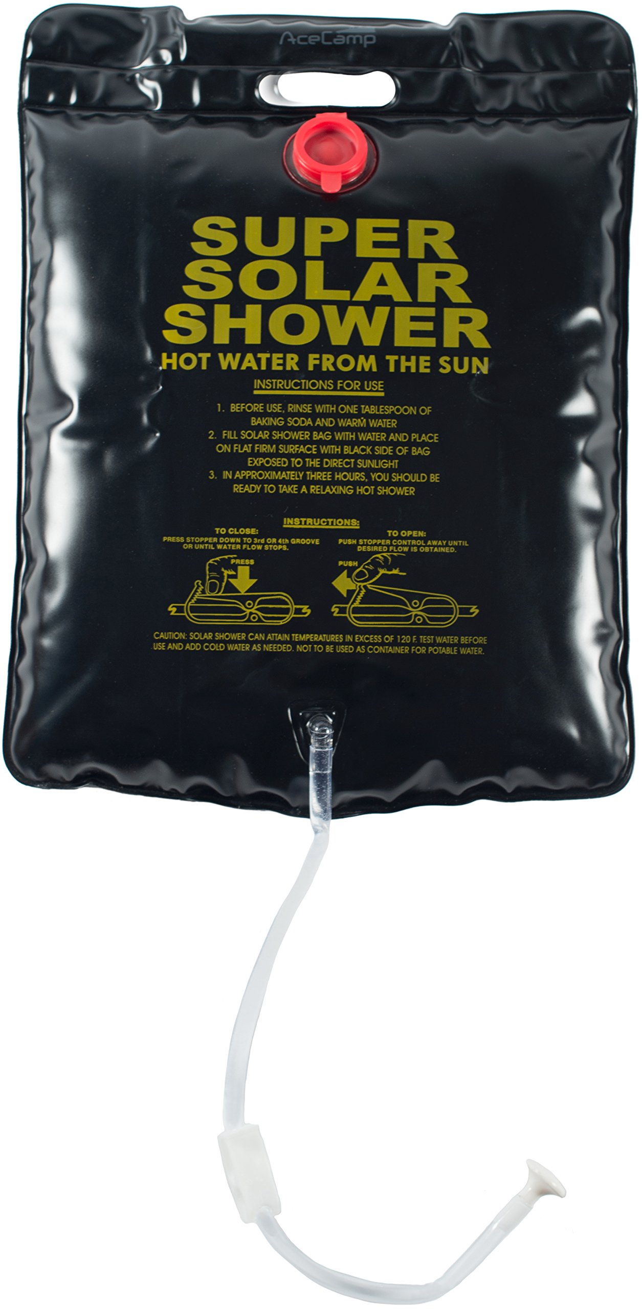 AceCamp Solar Heating Camping Shower Bag, Portable 5 Gallon Water Hanging Bag with Removable Hose and Shower Head for Bathing Outdoors, Backpacking, Hiking, Survival