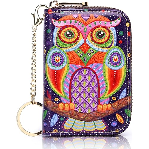 APHISON RFID Credit Card Holder Wallets for Women Leather Zipper Card Case for Ladies Keychain Wallet