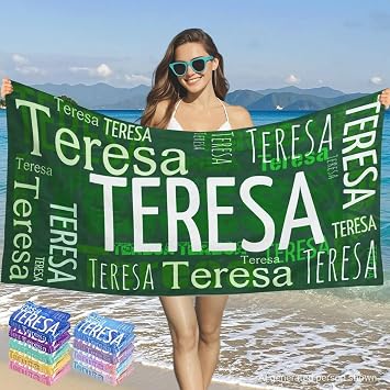 Bemaystar Personalized Beach Towels with Names - Custom Beach Towel - Quick Dry, Sand-Free - Personalized Towels for Pool, Vacation, Personalized Gifts for Women, Men-Green-L