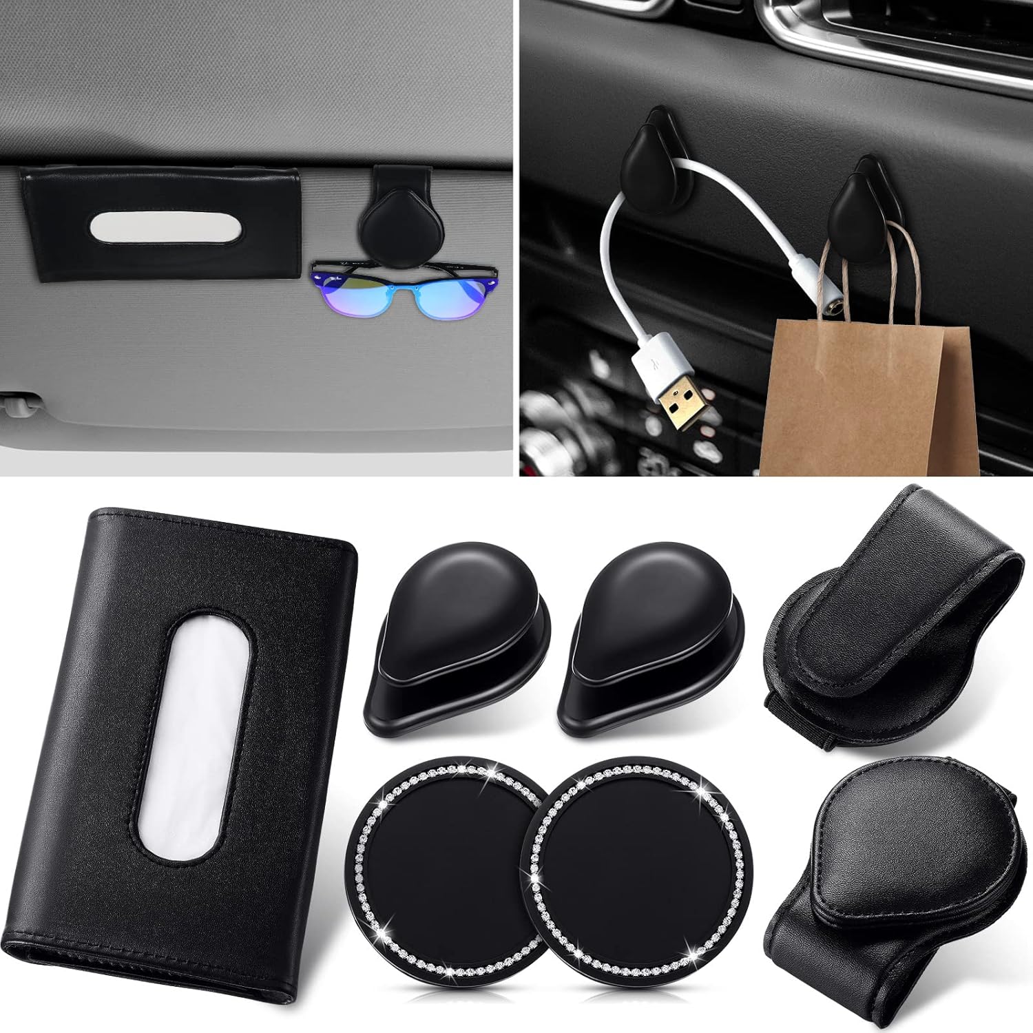 7 Pcs Universal Car Interior Accessories, Leather Car Visor
