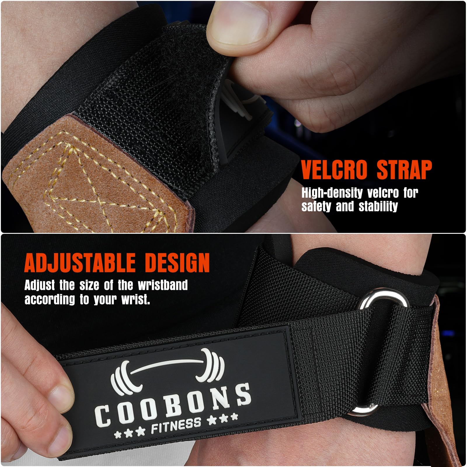 Correas de muñeca para levantamiento de pesas, cuero de doble capa para levantamiento de pesas, muñequeras de peso muerto, levantamiento de potencia pesado y ganchos de muñeca ajustables para