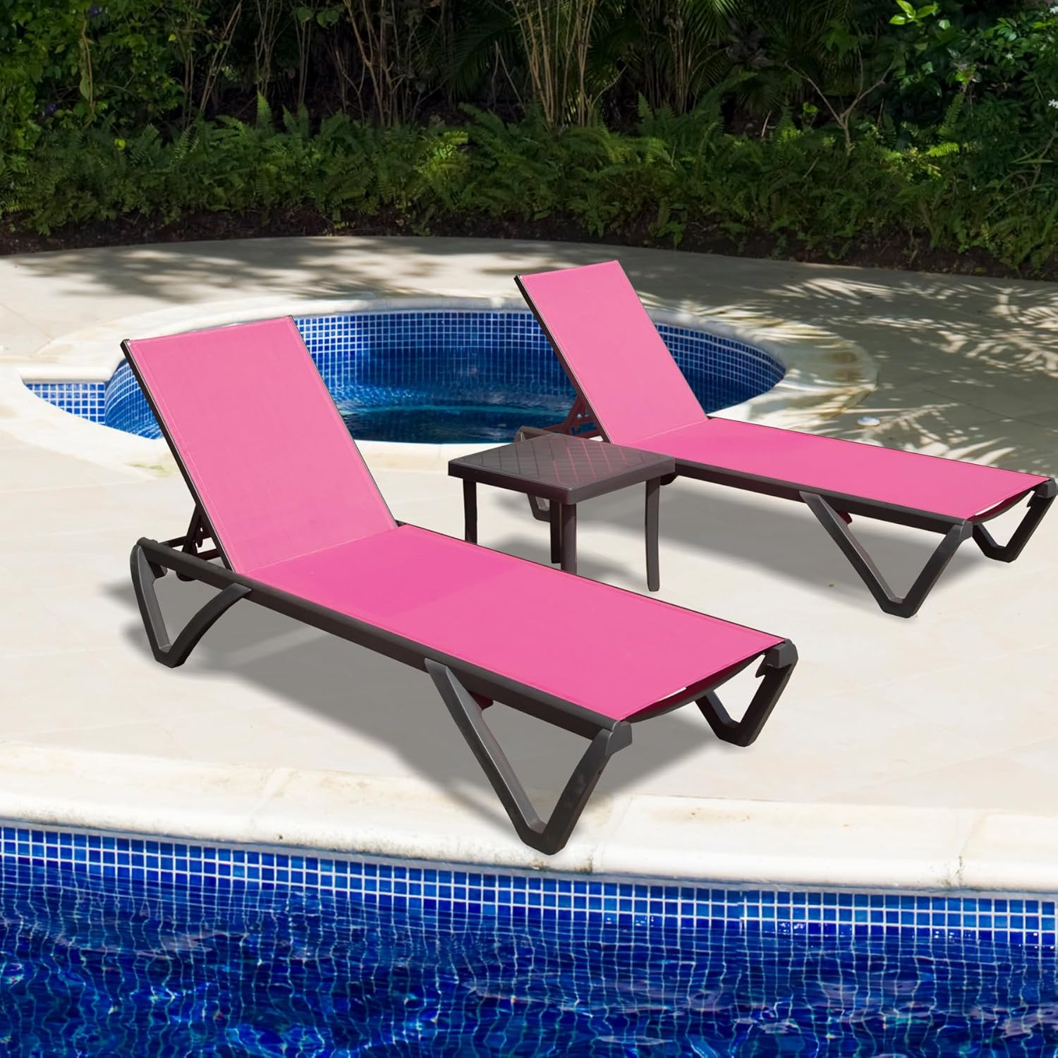 Amazon.com: SHPAI Outdoor Chaise Lounge 3 Pieces Aluminum Patio Lounge ...