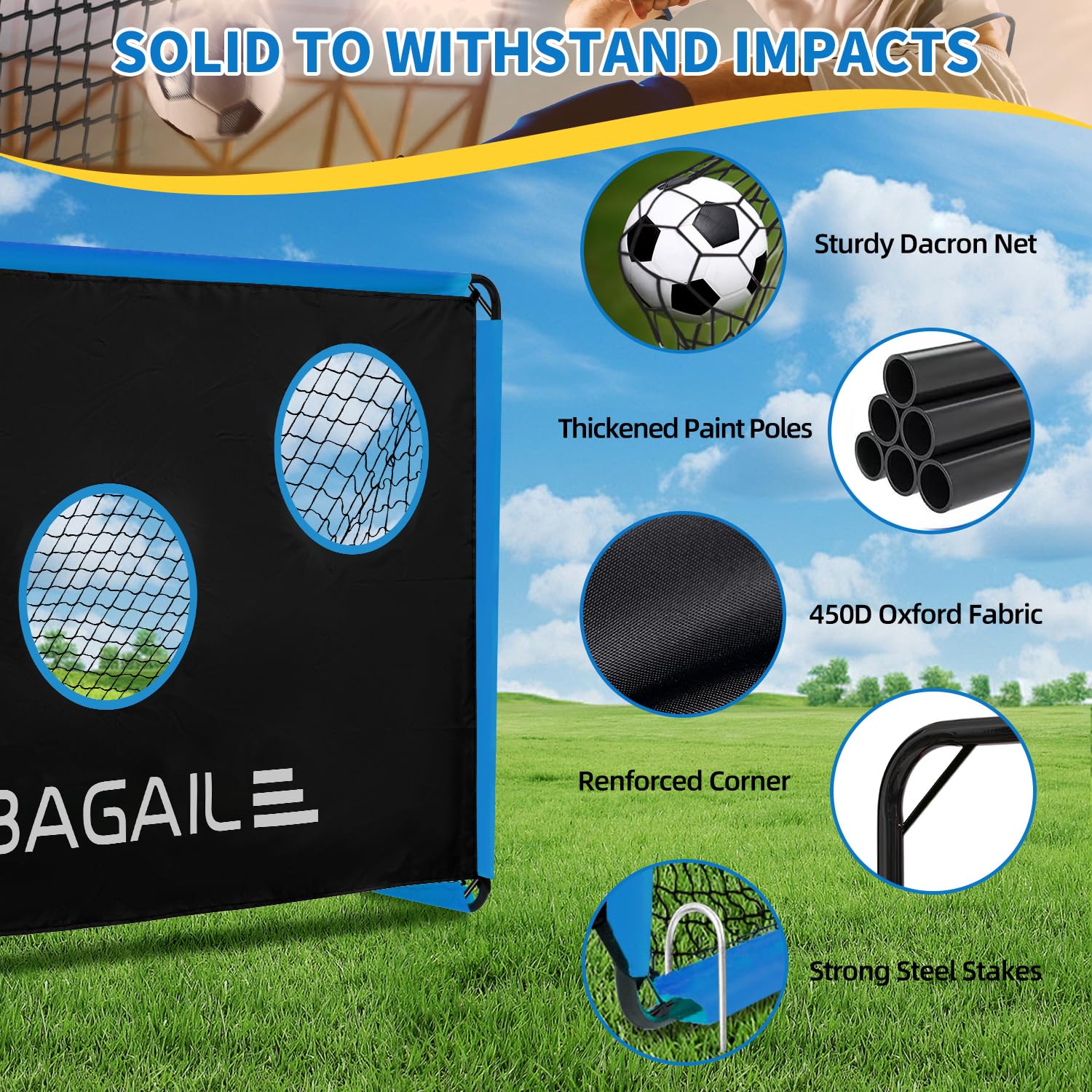 BAGAIL Portería fútbol Mejorada con Diana, diseño 2en1, Incluye Bolsa de Transporte, fácil Montaje, Ideal para Entrenamiento de Tiro y Partidos, 180x120cm