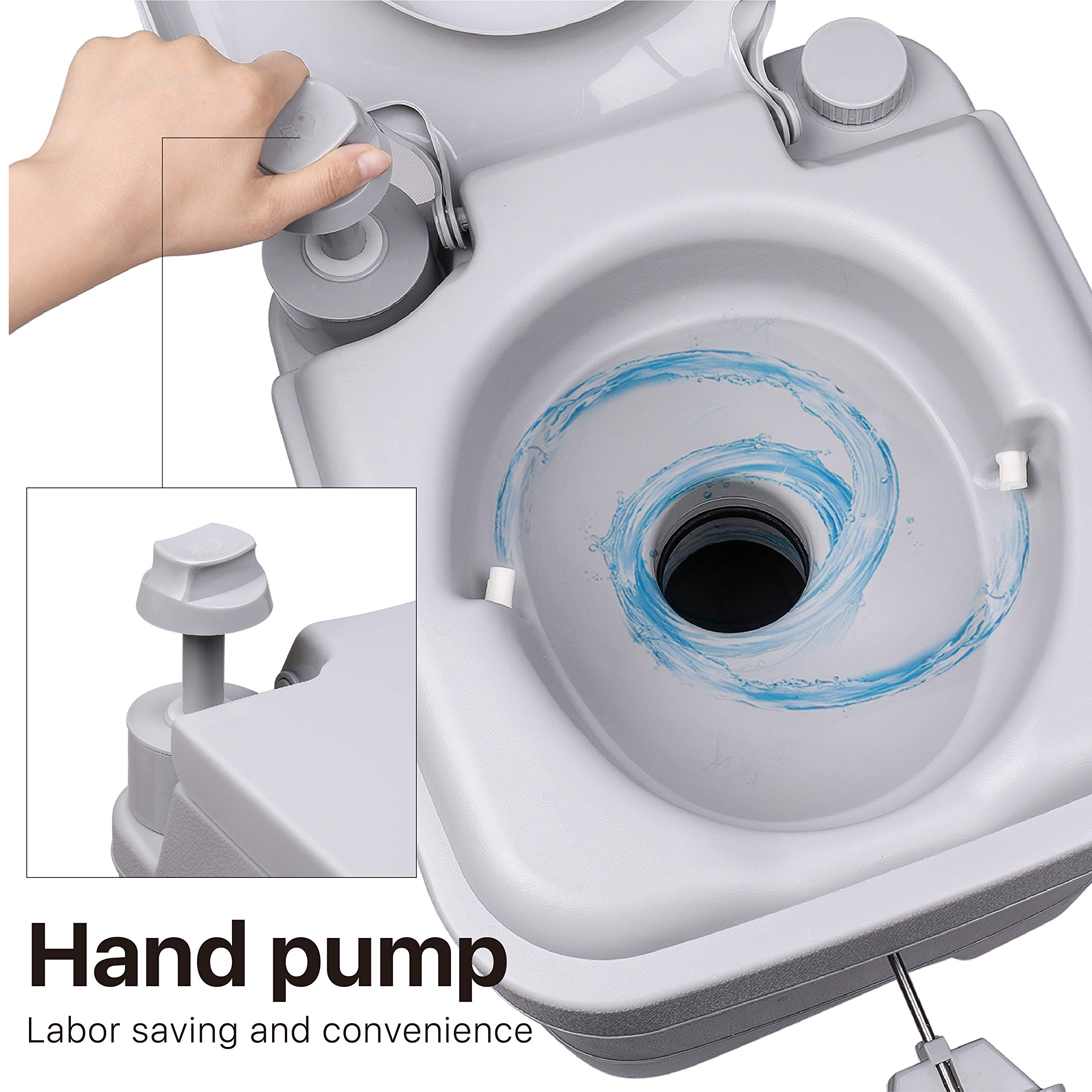 Flexzion Toilette Portatile per Campeggio - Bagno Water WC Comodo da Viaggio roulotte Camper Gabinetto con Sedile, Serbatoio dell'Acqua da 5,3 galloni e Raccolta rifiuti da 3 galloni, Scarico a 3 Vie